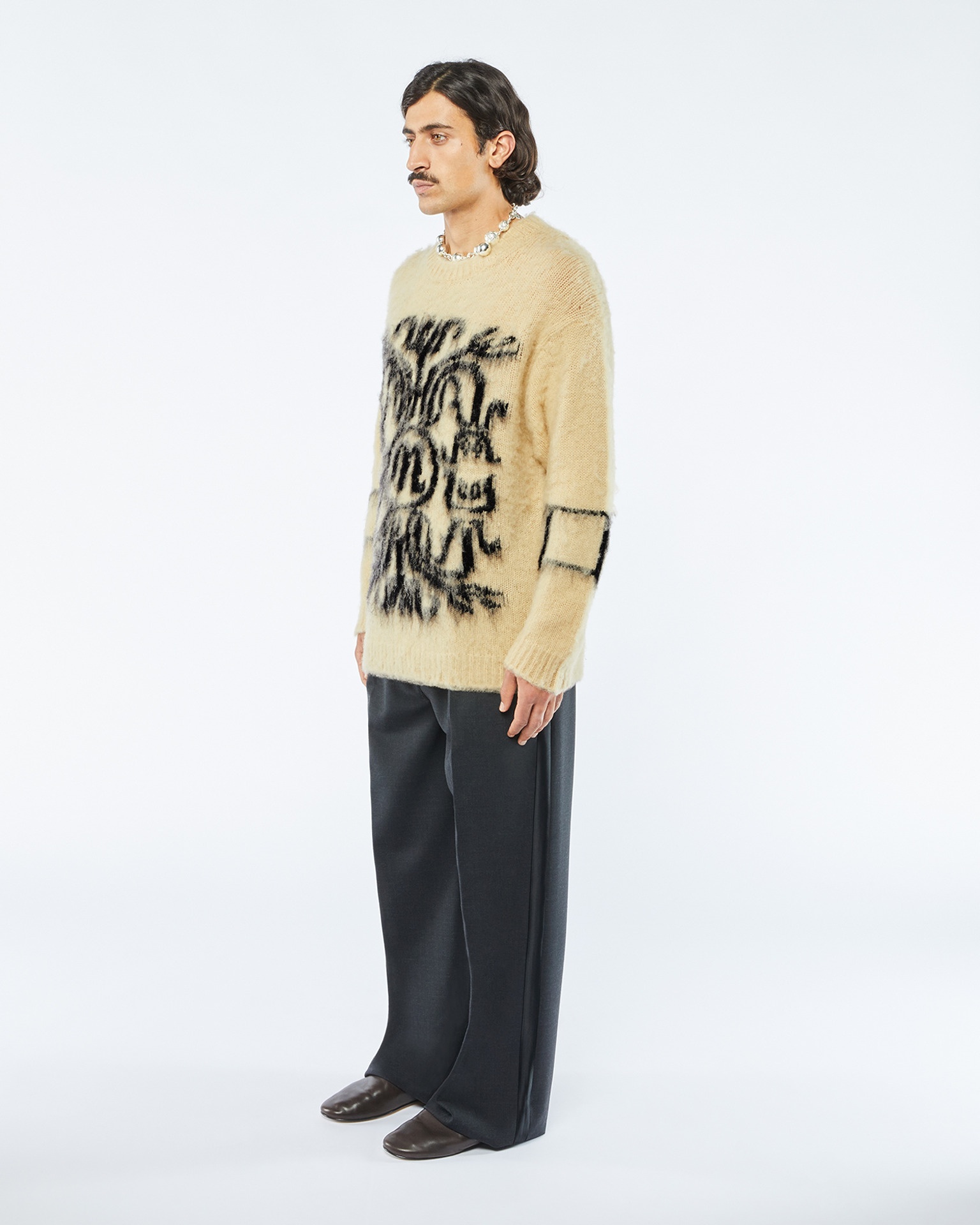 DESTIN - Brushed merino wool sweater - Vintage creme/black - 3