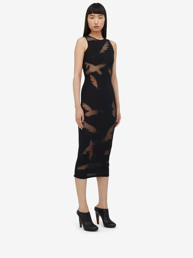 Women's Feather Intarsia Pencil Dress in Black 3