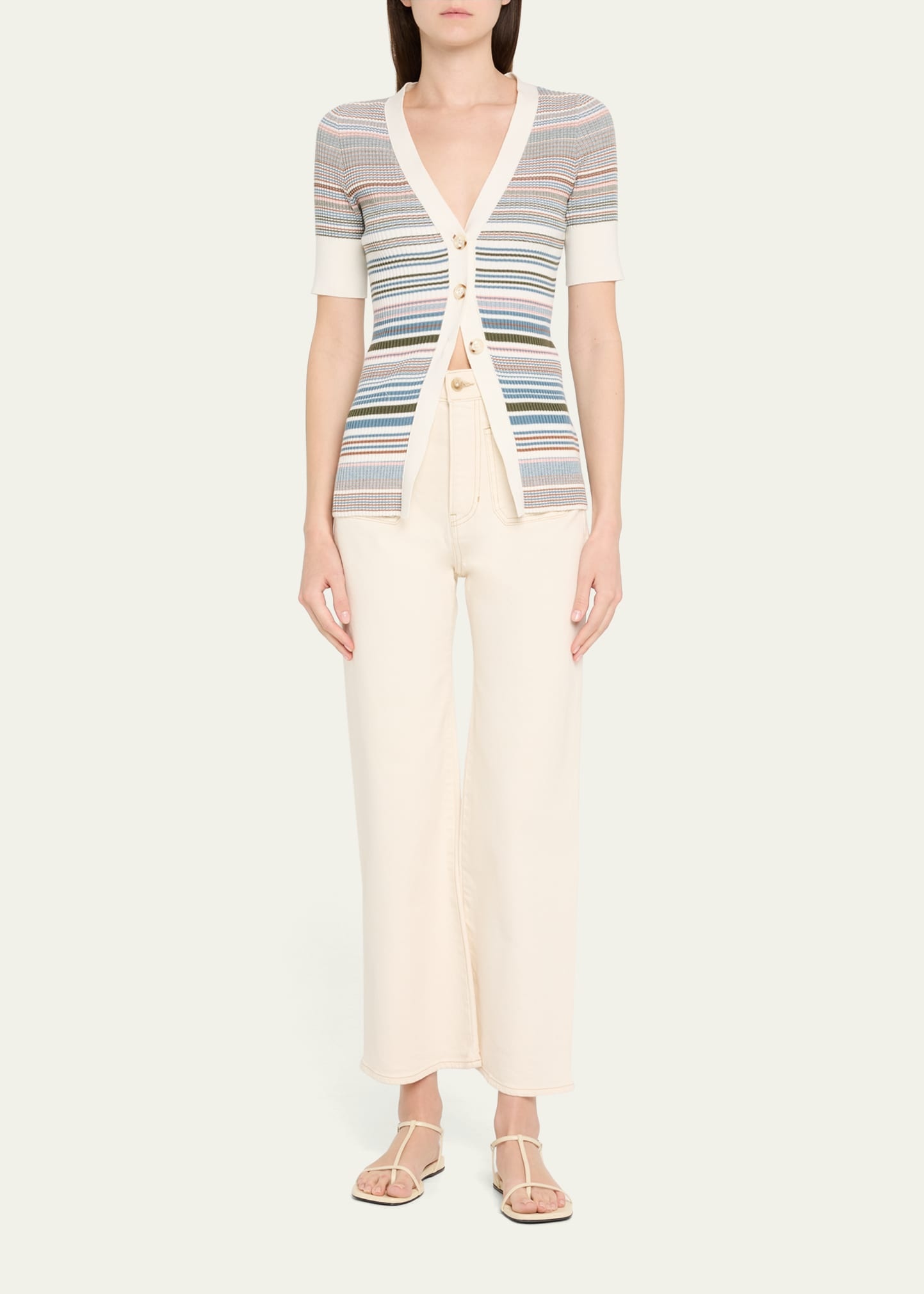 Fawne Stripe Short-Sleeve Cardigan - 2