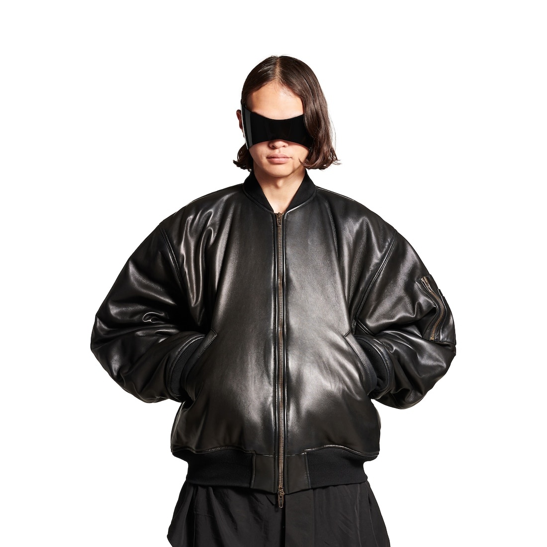 Bomber Leather Jacket in Black - 6