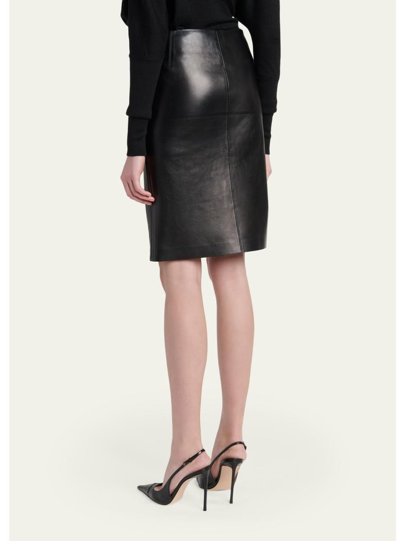 Ruched Leather Zip-Front Skirt 3
