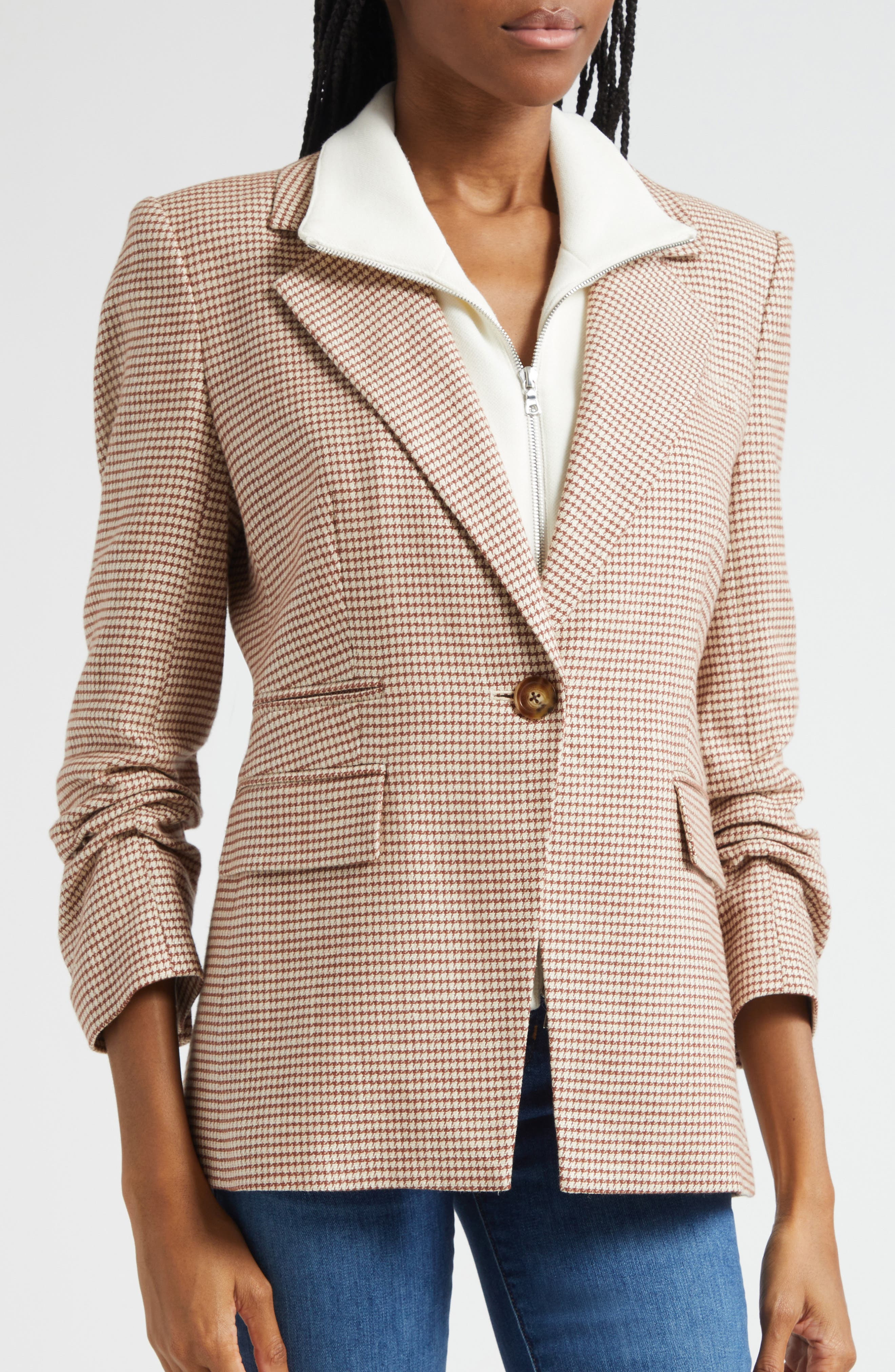 Veronica Beard Battista Houndstooth Check Dickey Jacket in Whisky Multi at Nordstrom - 3