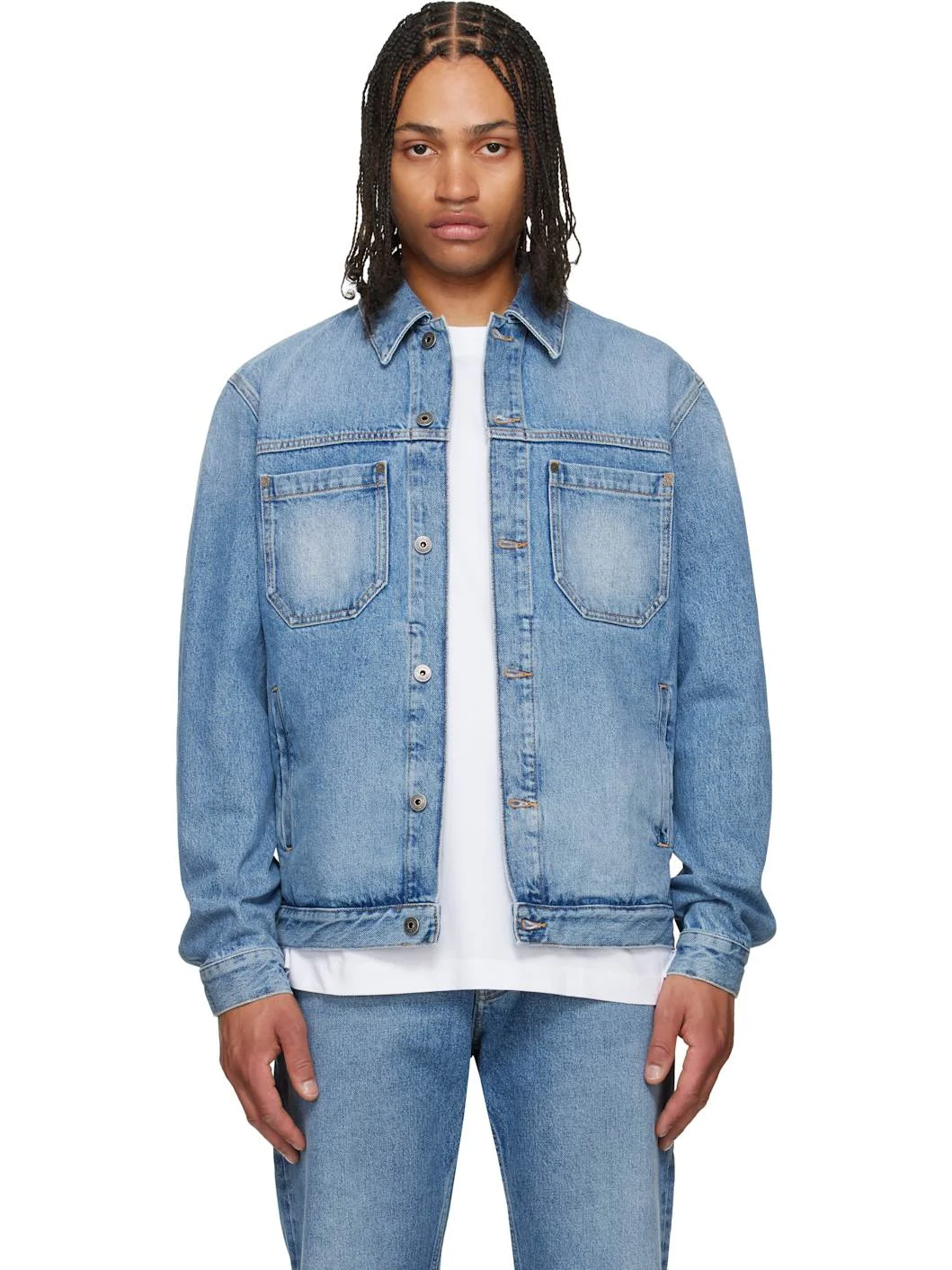 Blue Half Arrow Denim Skate Jacket - 1