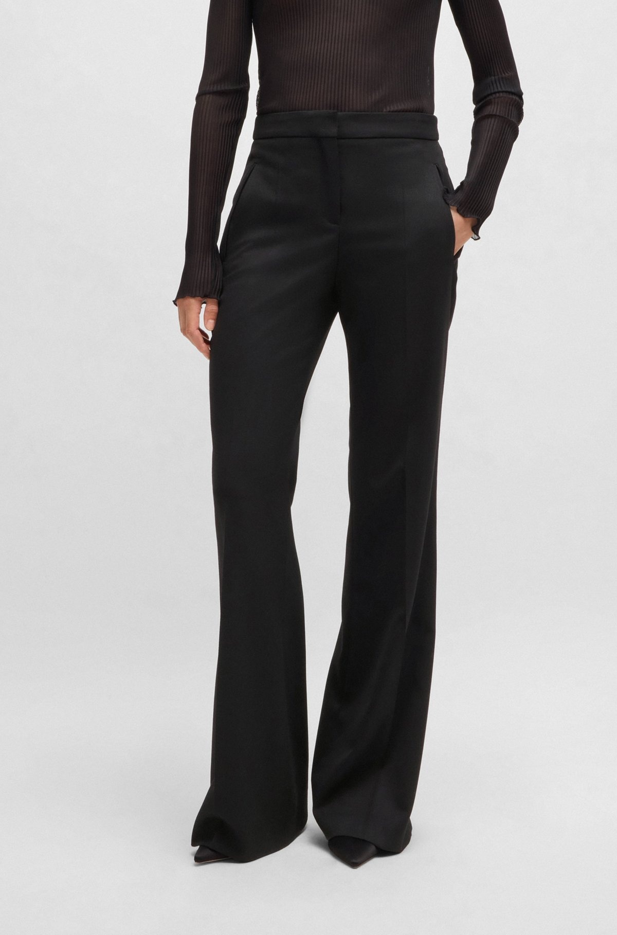 REGULAR-FIT FLARED TROUSERS IN WOOL TWILL - 2