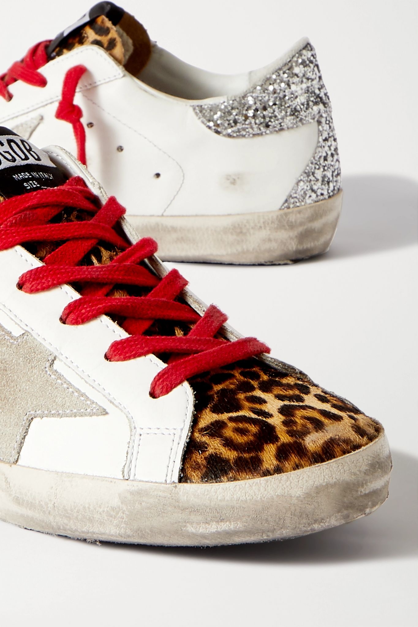 Superstar distressed leopard-print calf hair, leather and suede sneakers - 4