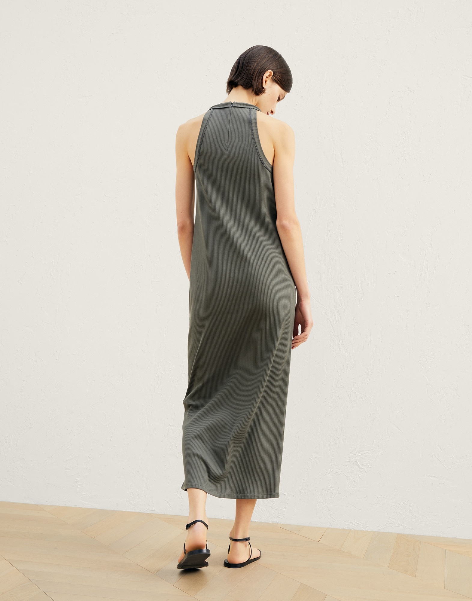 Stretch cotton ribbed jersey dress with monili - 2