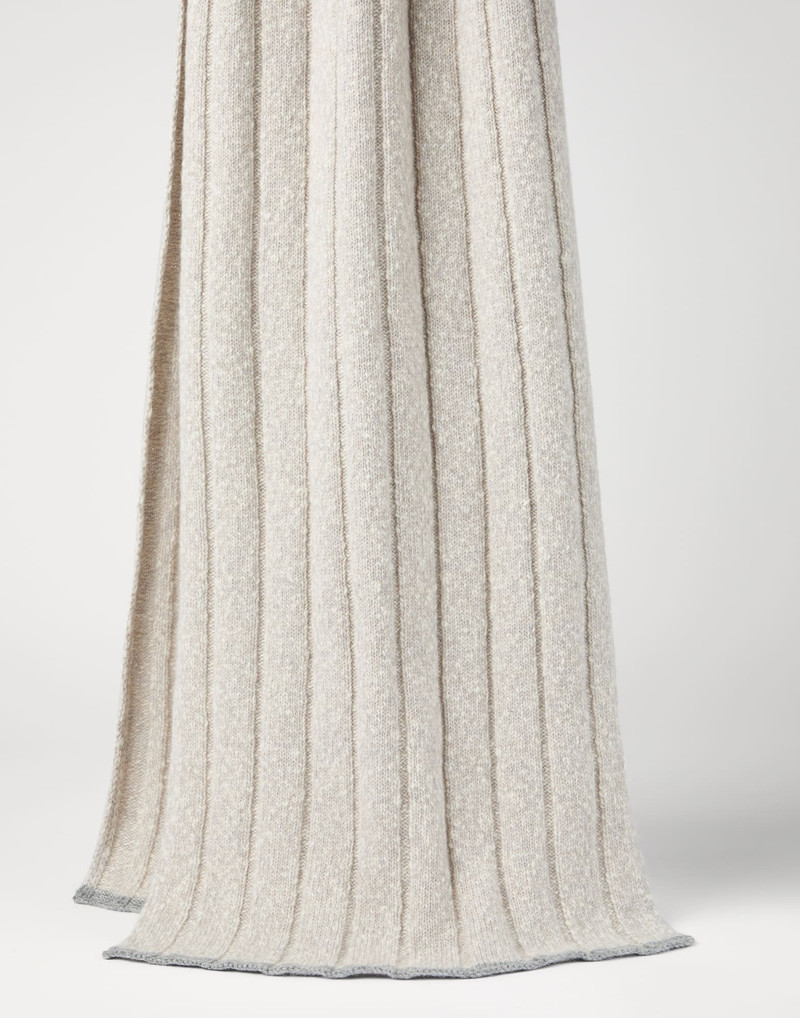 Soft virgin wool and cashmere rib knit scarf - 1