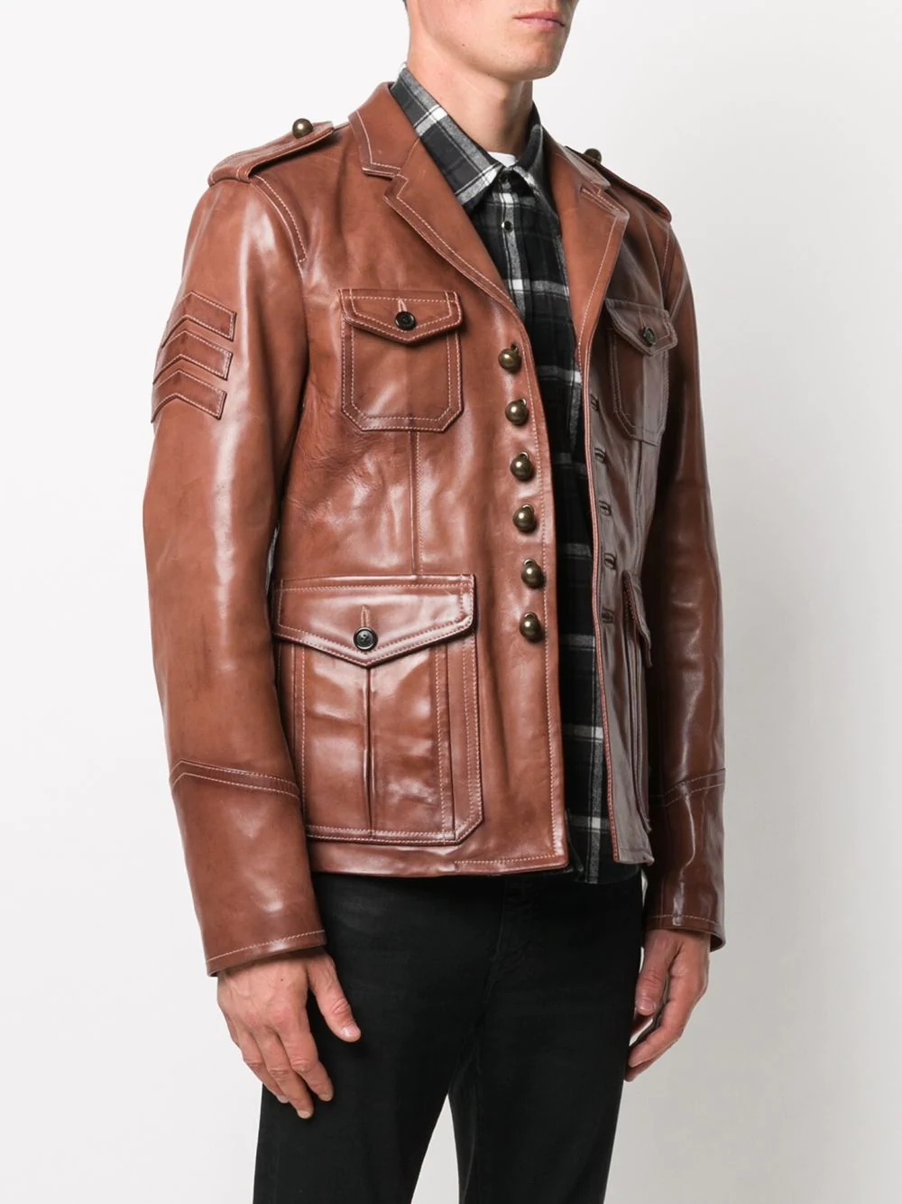 button-front leather jacket - 3