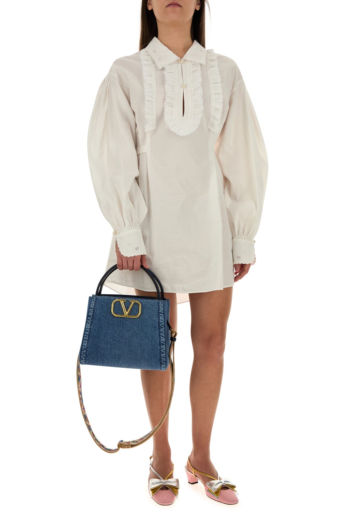 White cotton blend shirt dress - 6