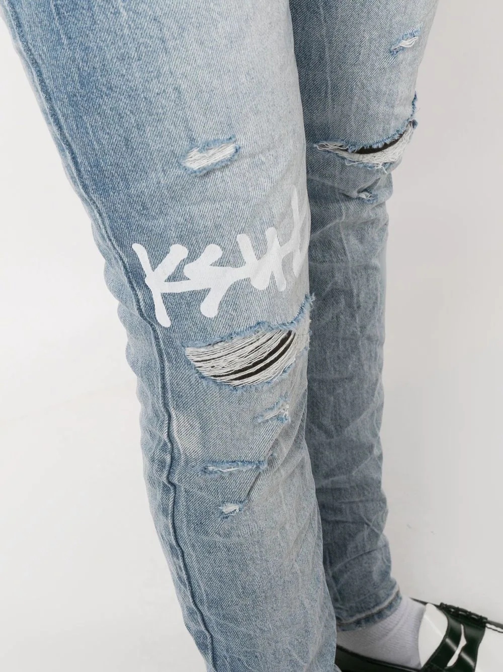 logo-print distressed skinny-cut jeans - 5