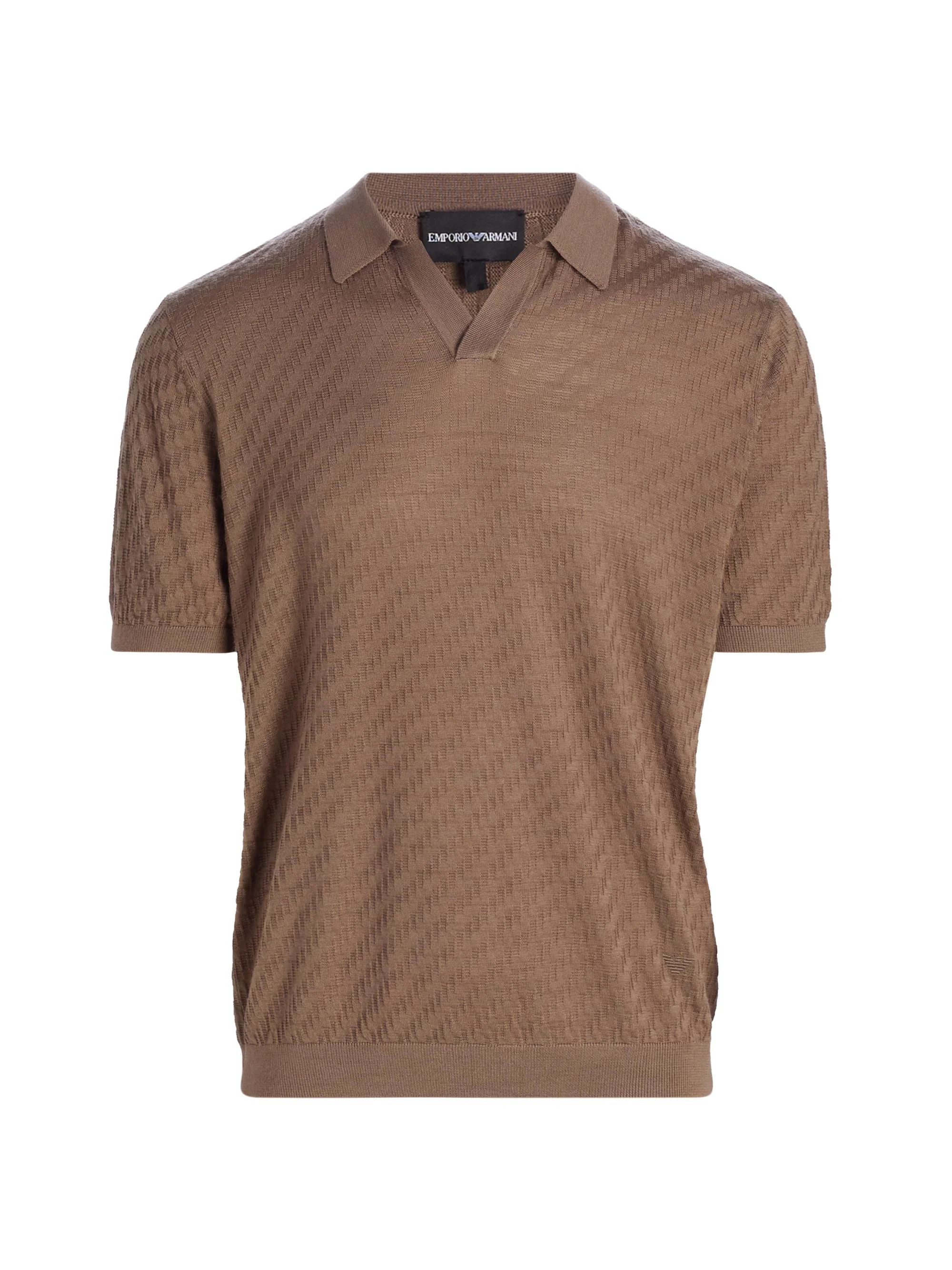 Men's Textured Jacquard Polo Shirt - Brown Lentil - 1