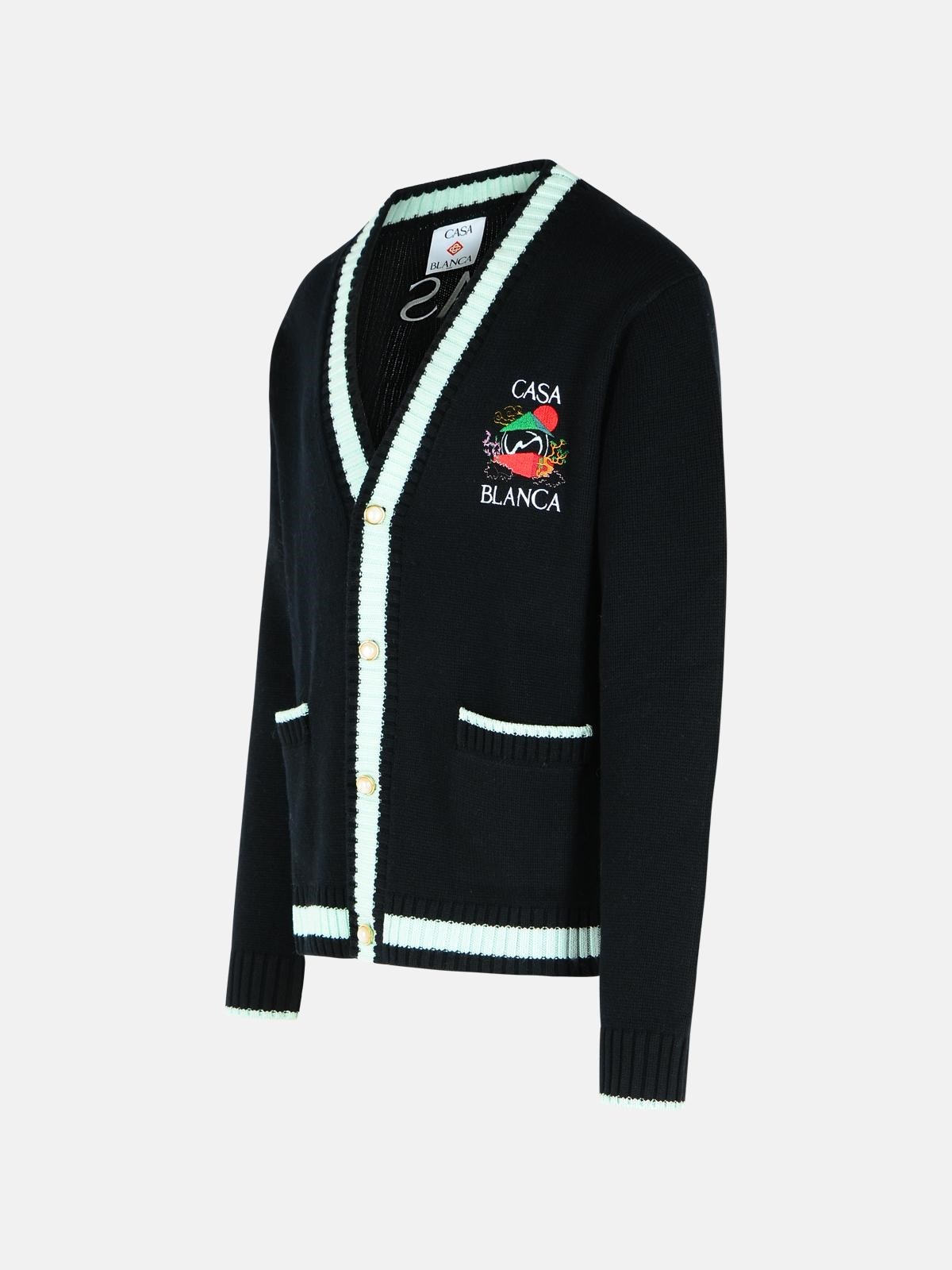 'MOUNTAIN TEMPLE' BLACK MERINO WOOL EMBROIDERED CARDIGAN - 2