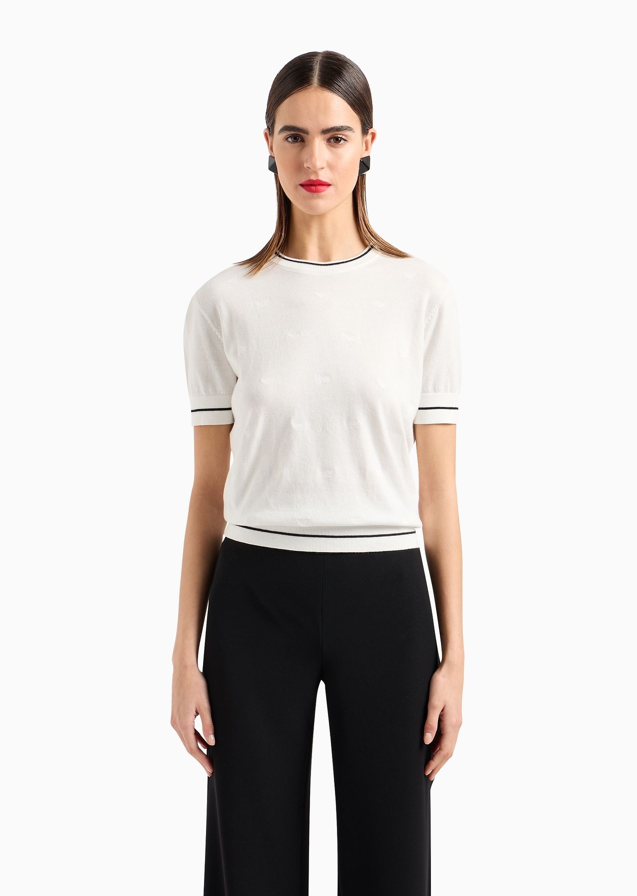Short-sleeved jumper with all-over micro-eagle embroidery - 2