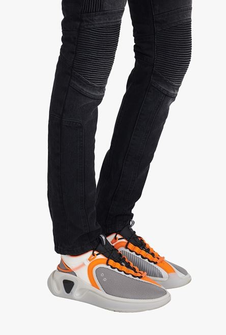 Gray and orange gummy leather and mesh B-Runner sneakers - 8