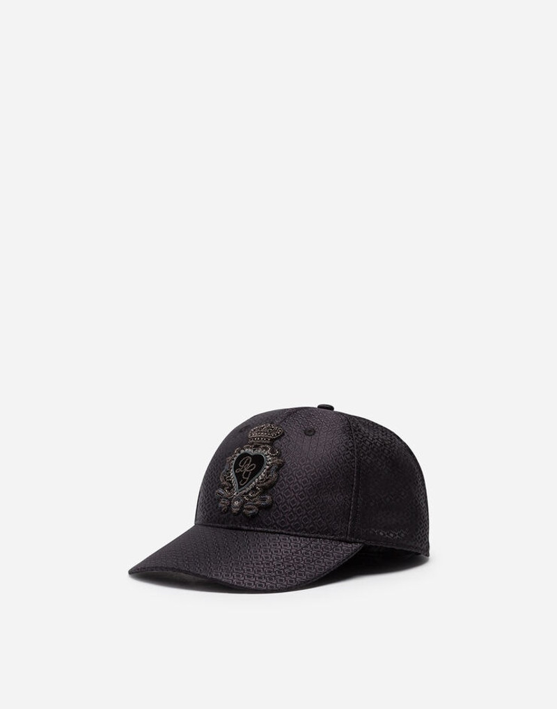 Baseball cap in jacquard silk with patch 1