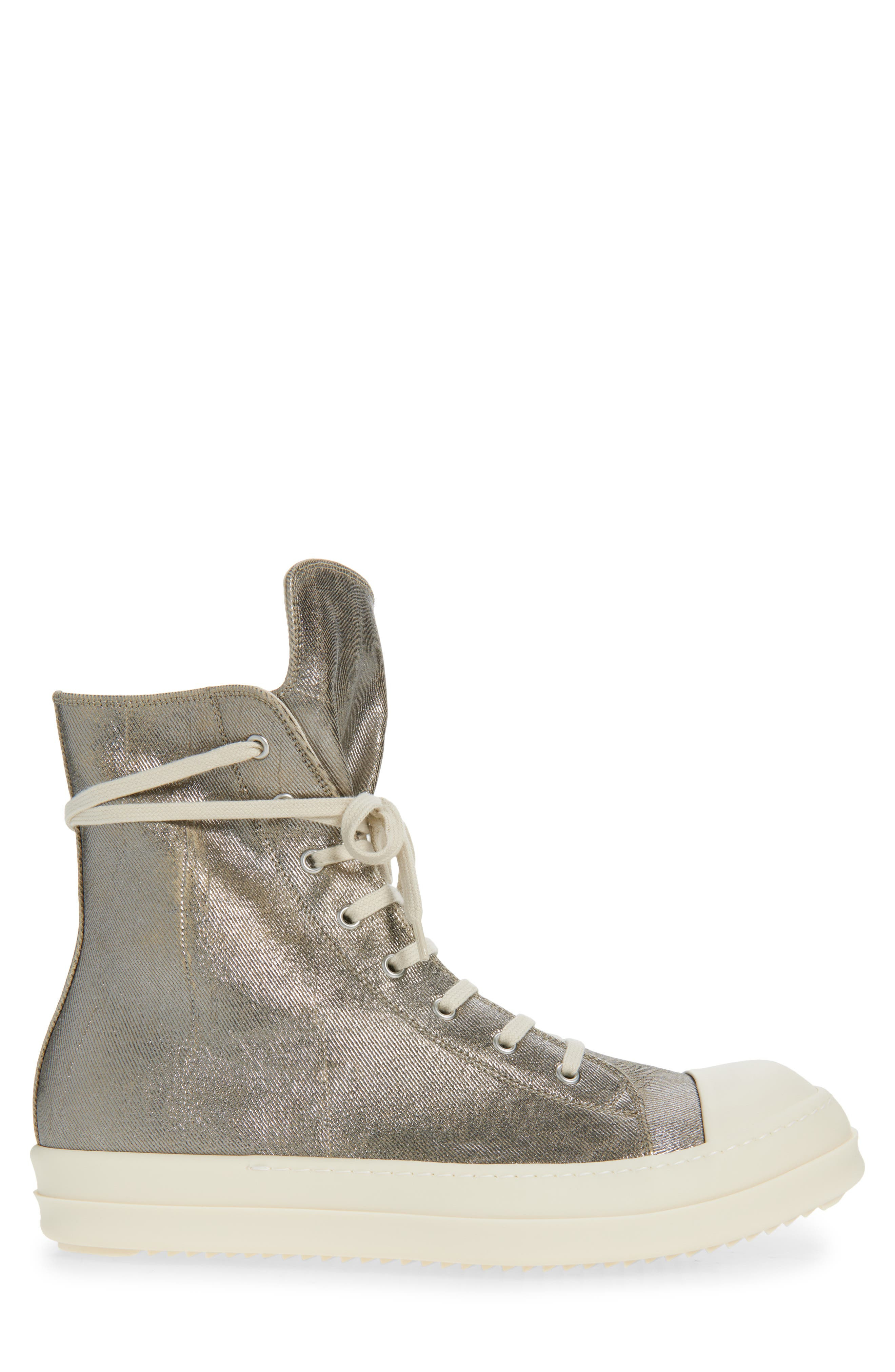 Rick Owens DRKSHDW Darkshadow Foiled Denim High Top Sneaker in Palladium/Milk/Milk at Nordstrom - 3