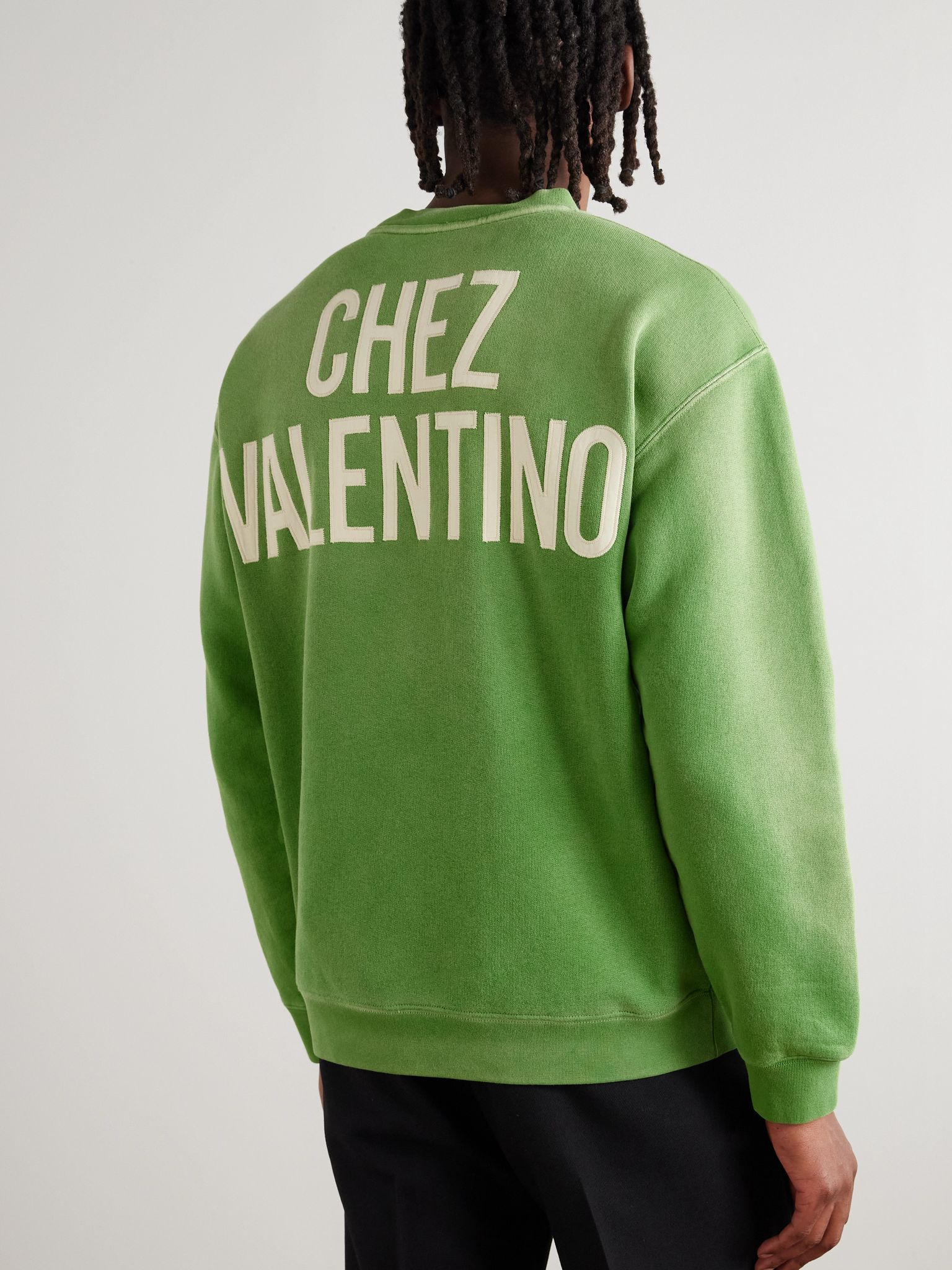 Chez Valentino Logo-Appliquéd Printed Cotton-Jersey Sweatshirt Green - 4