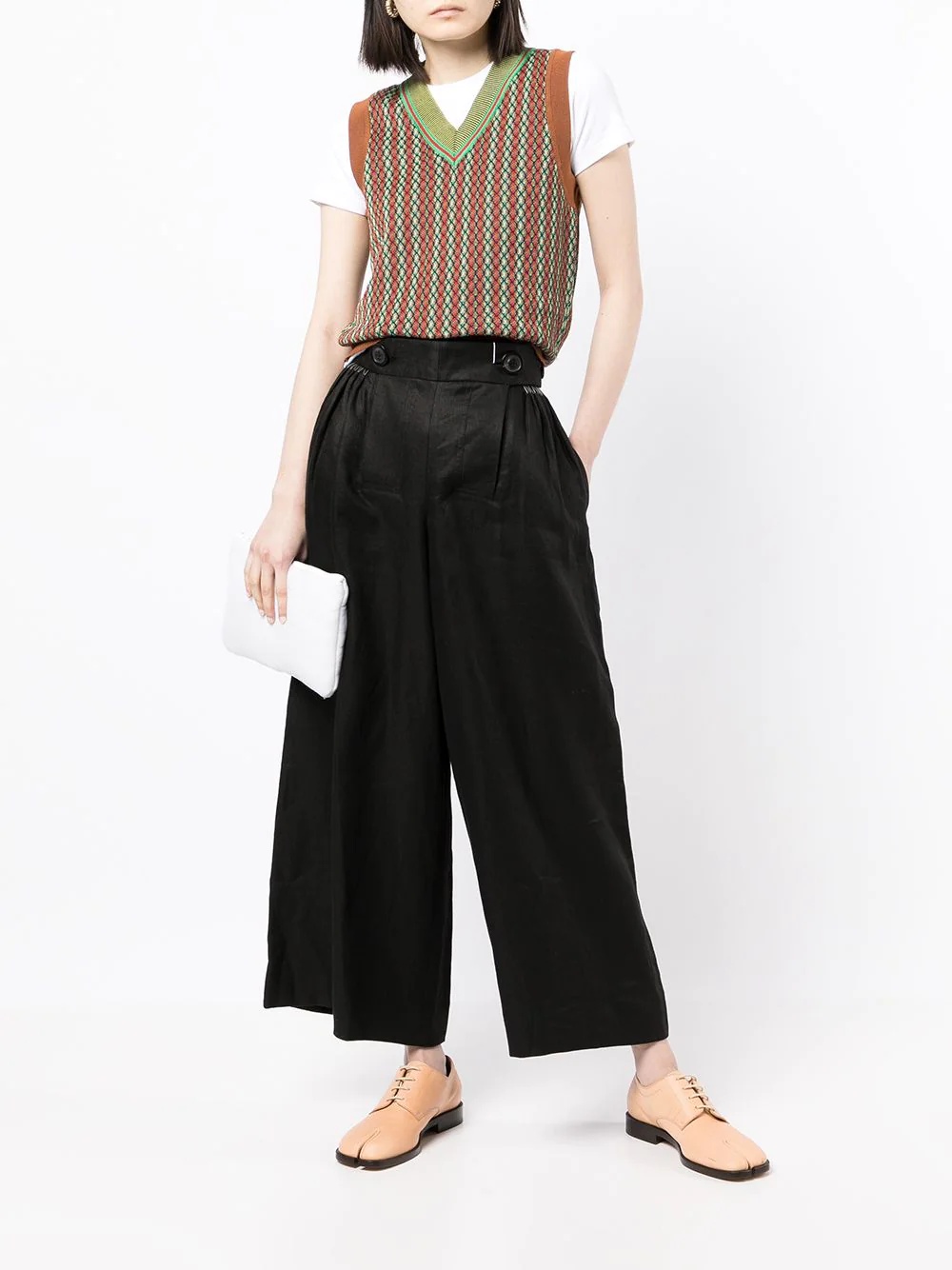 button-fastening waist t rousers - 2