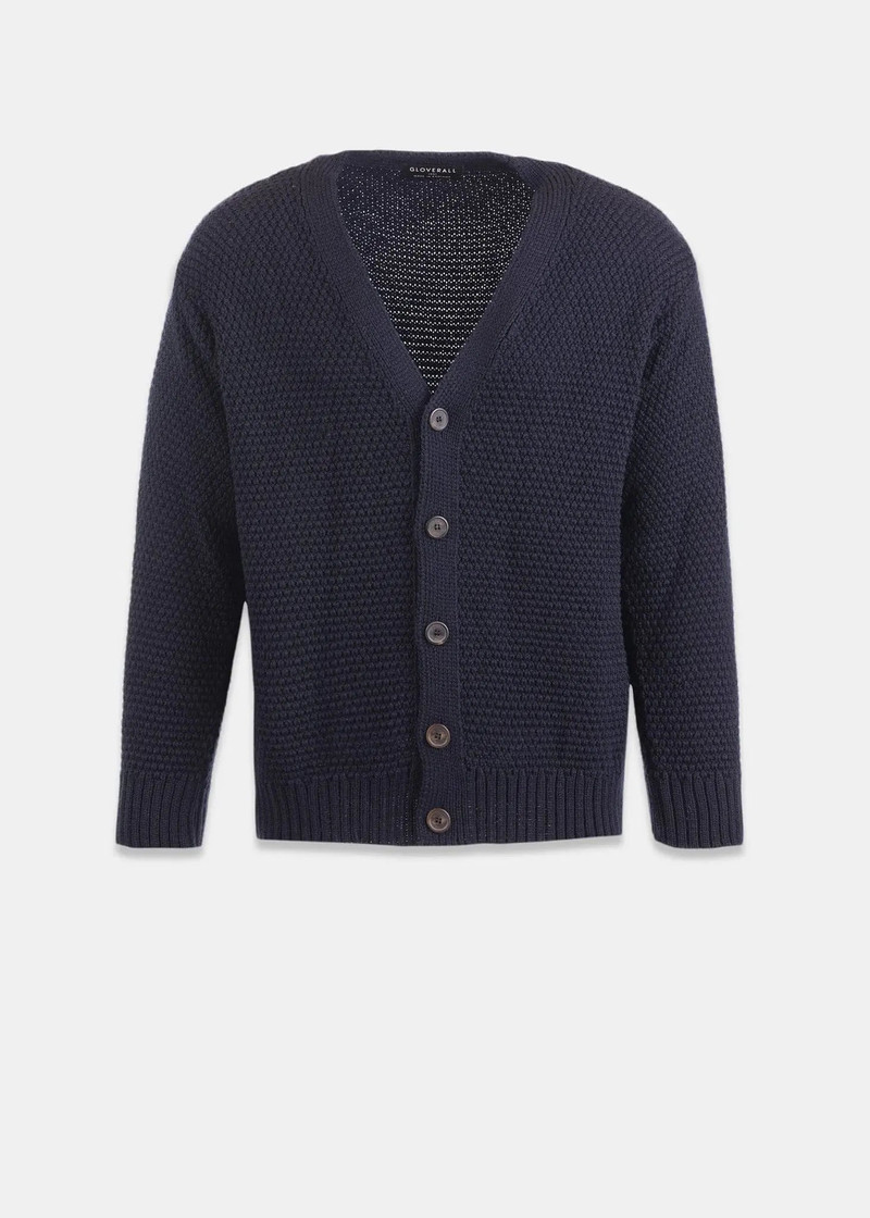 Men's Moss Stitch Cardigan Navy 1