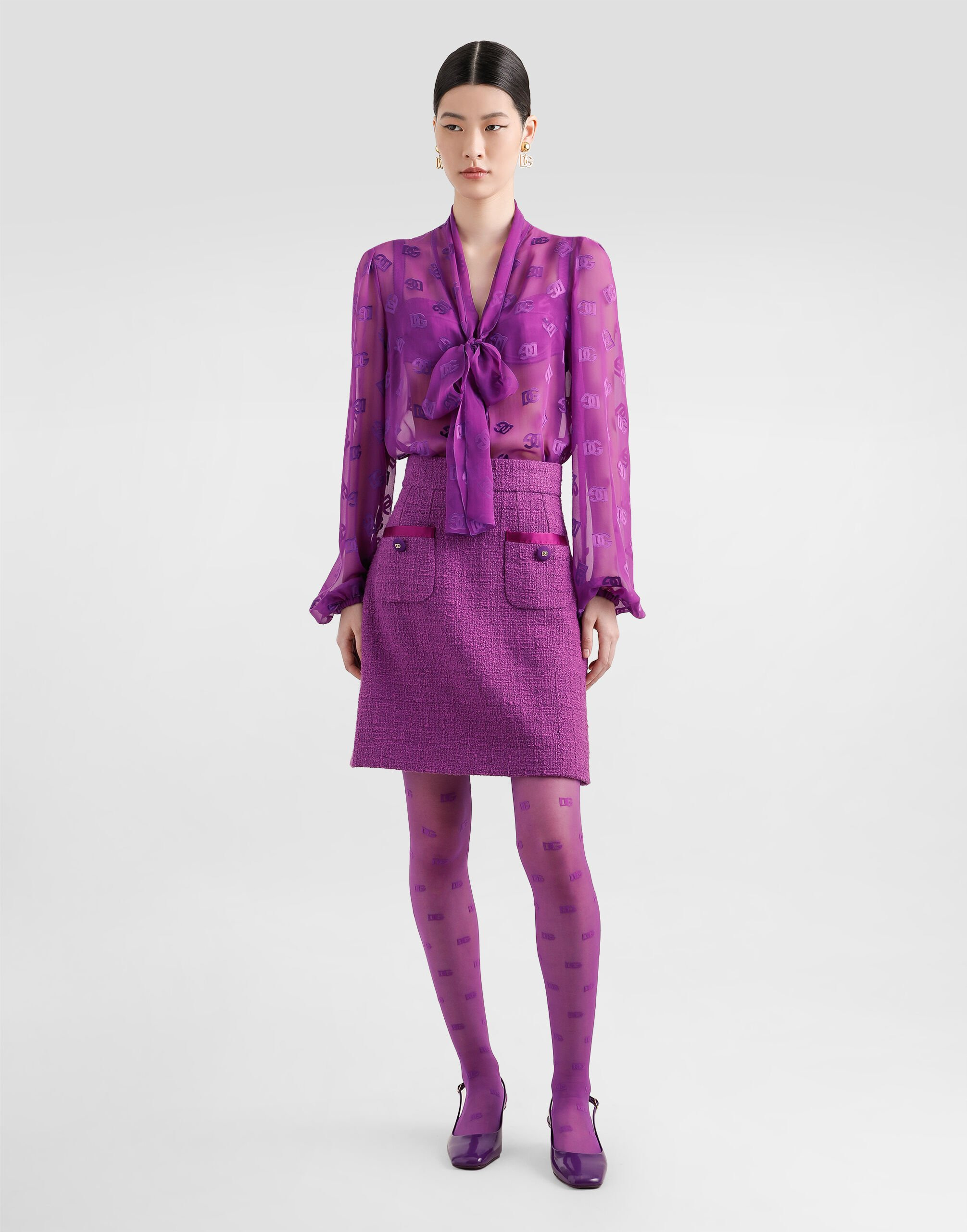Chiffon jacquard shirt with DG all-over logo - 4