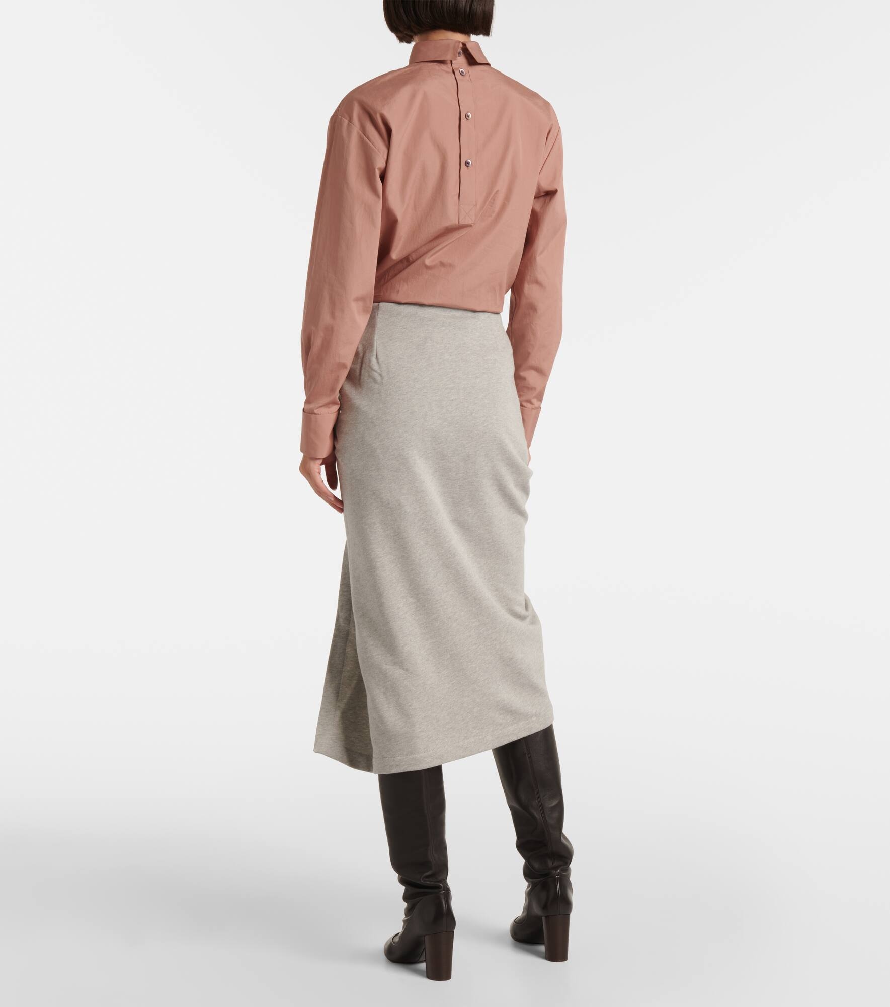 Gathered cotton jersey midi skirt - 3