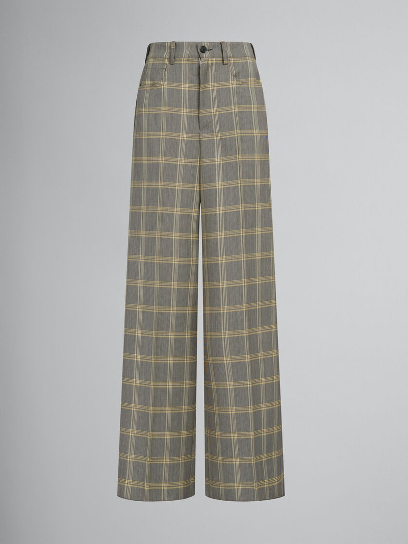 YELLOW CHECKED TECH WOOL PALAZZO TROUSERS 1