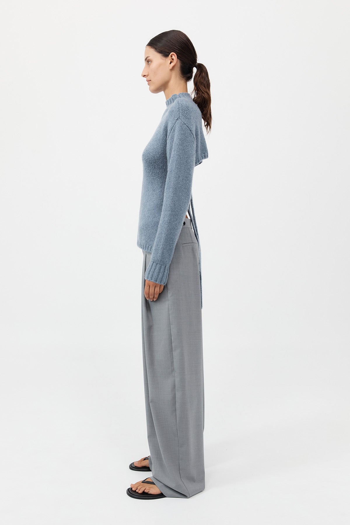 Wool Cashmere Blend Tie Back Jumper - Soft Blue - 6