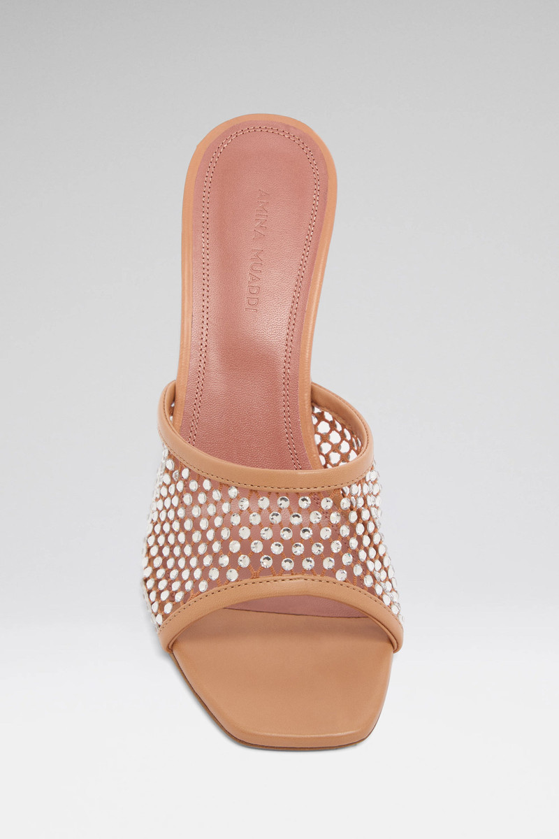 Amina Muaddi LUPITA CRYSTAL NET SLIPPER LATTE NAPPA AND WHITE CRYSTALS outlook