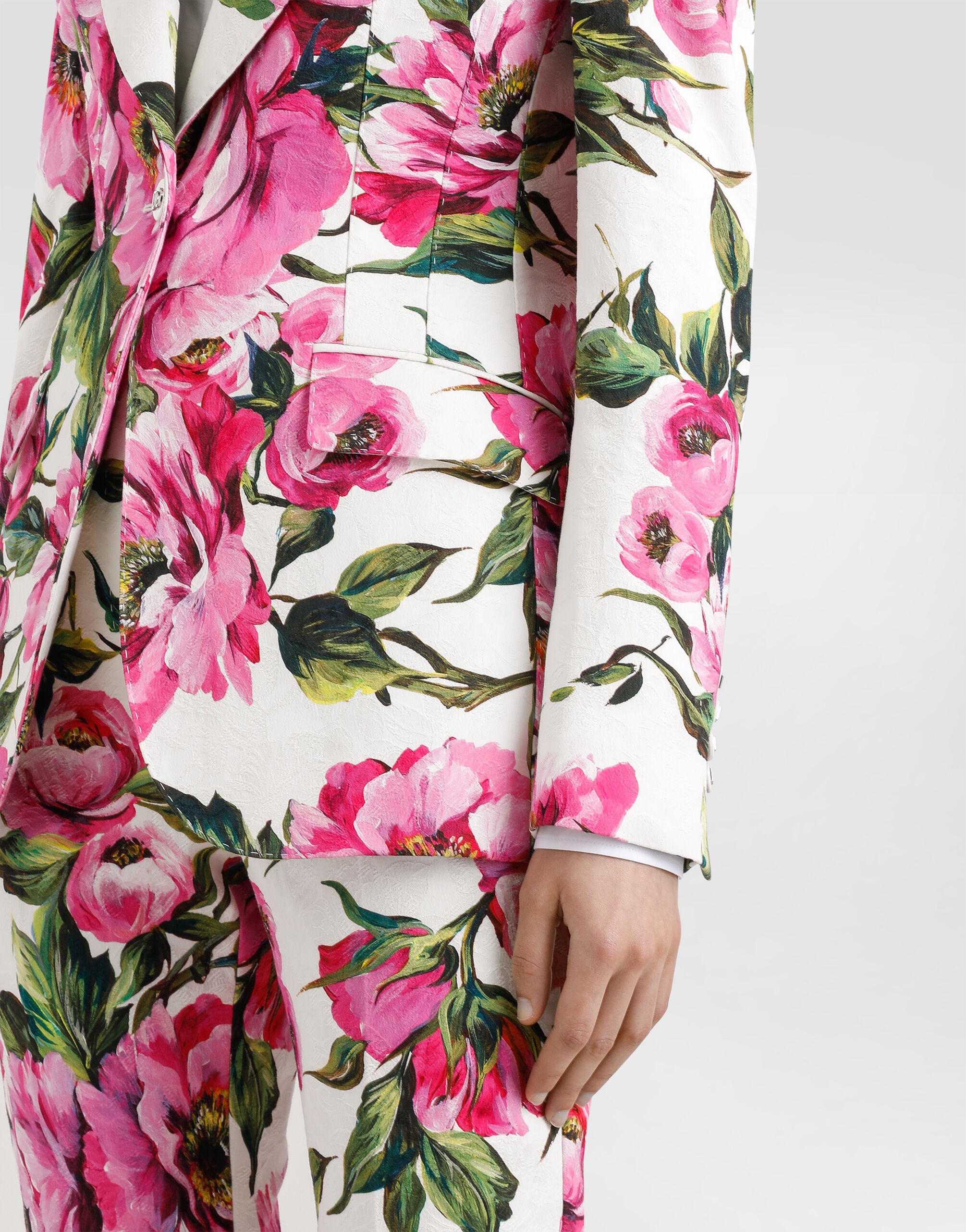Cotton jacquard Turlington jacket with peony print - 5