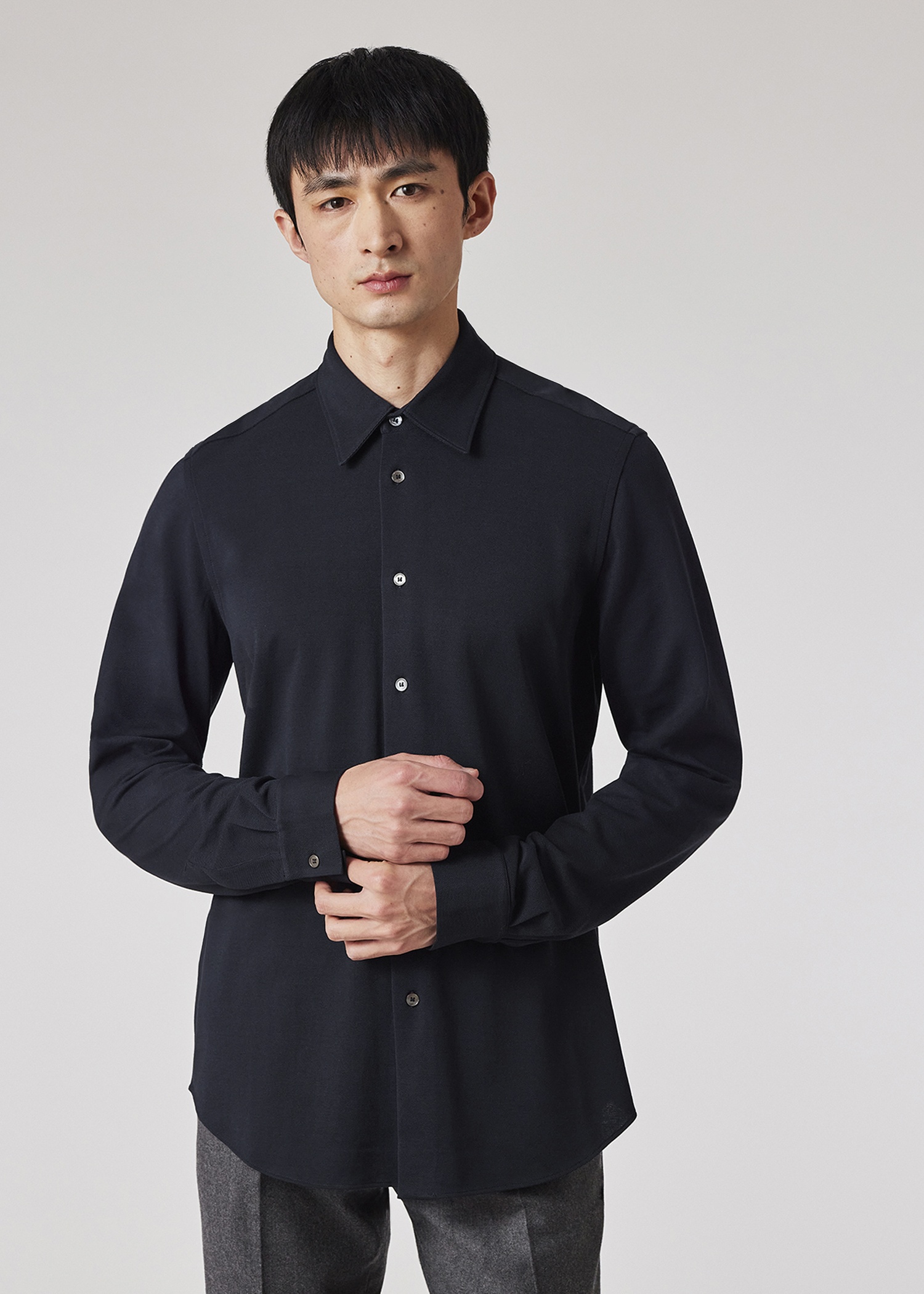 Navy Cotton Pique Shirt - 3