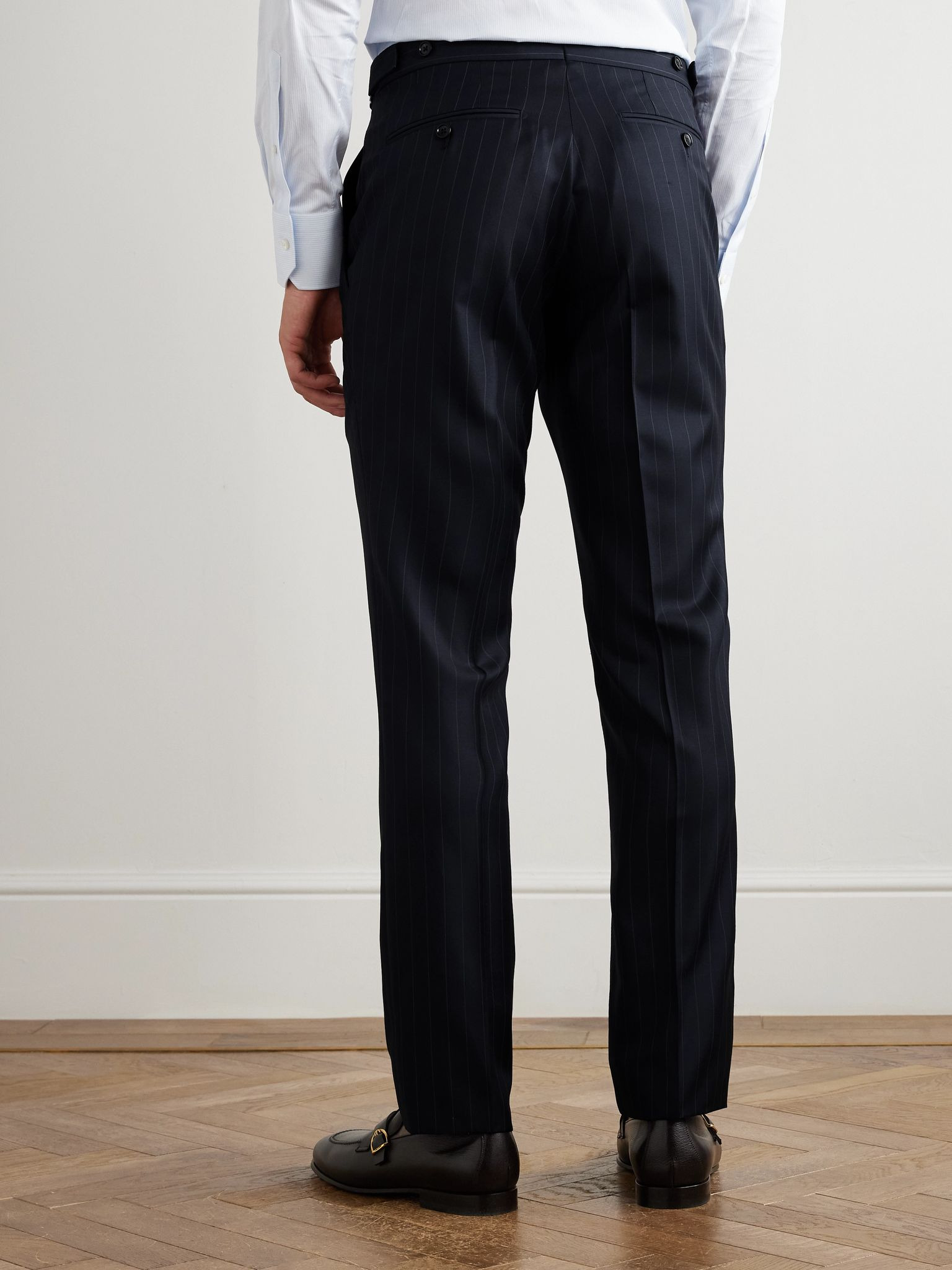 Dyllan Slim-Fit Pinstriped Wool-Twill Suit Trousers Navy - 4