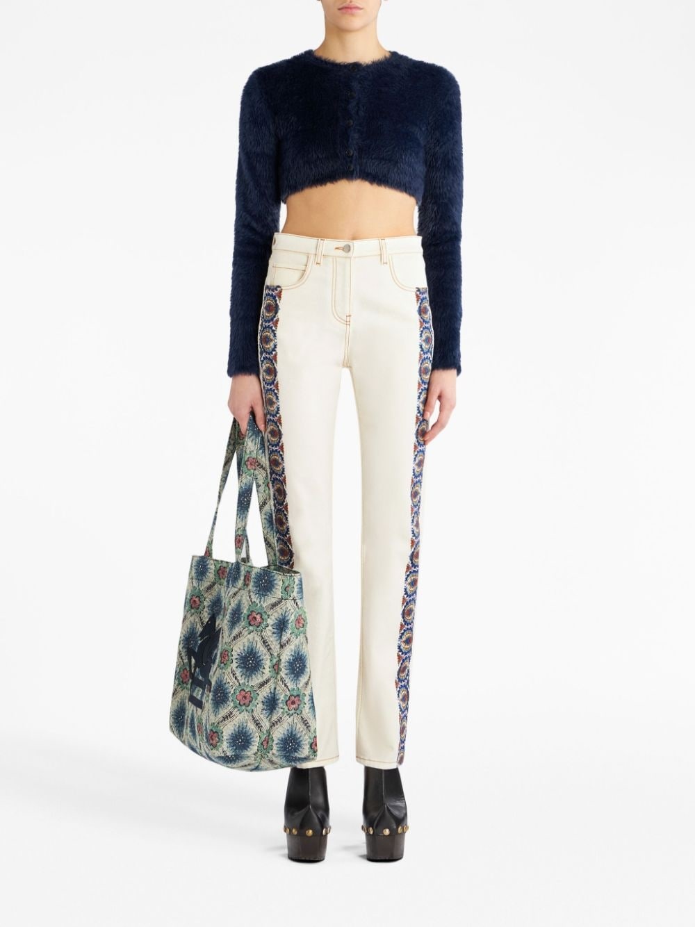 floral-print cotton jeans - 2