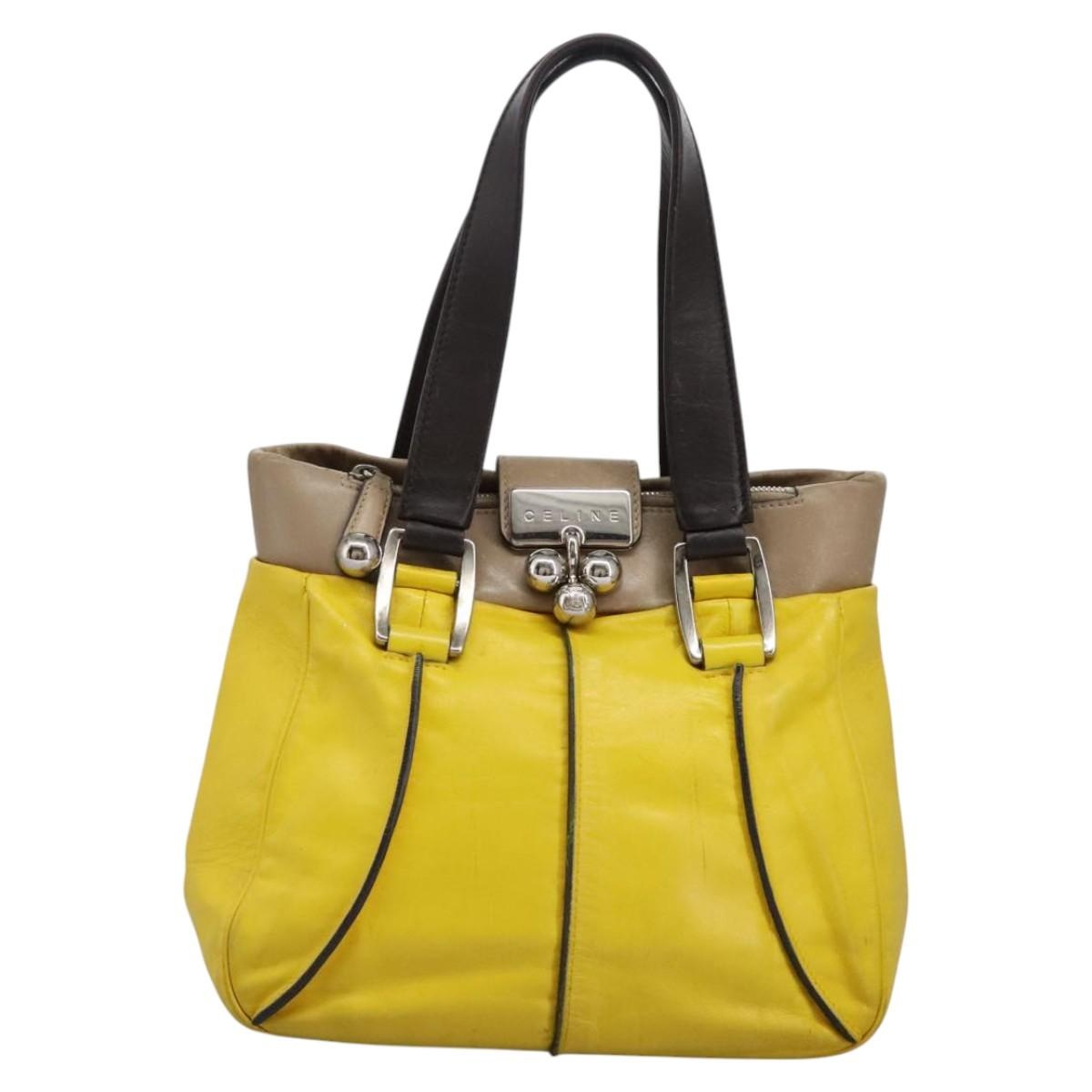 CELINE Hand Bag Leather Yellow Brown Silver - 13