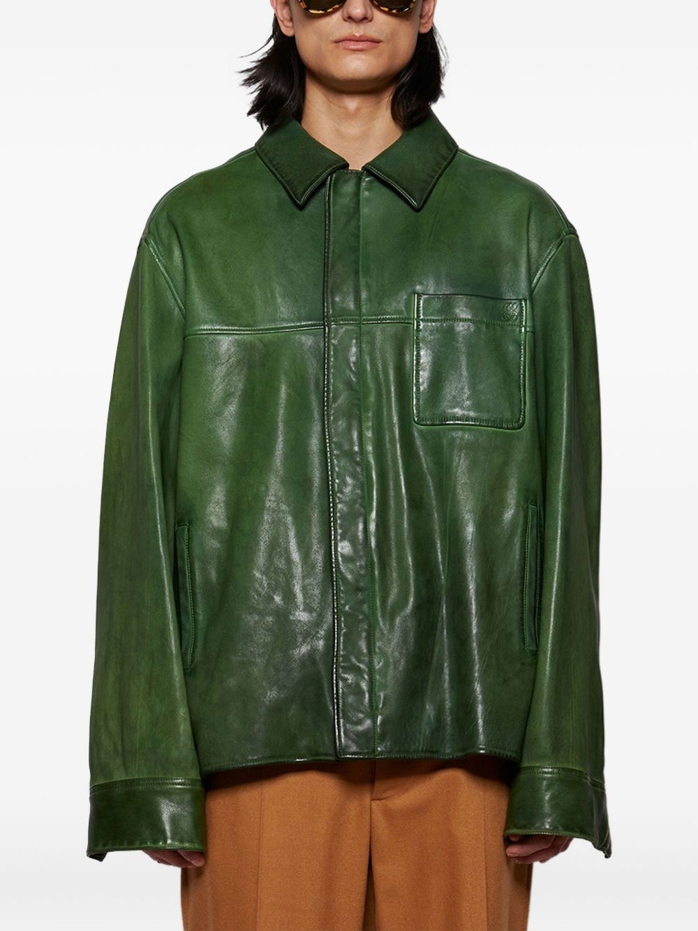 smooth-leather shirt jacket - 3