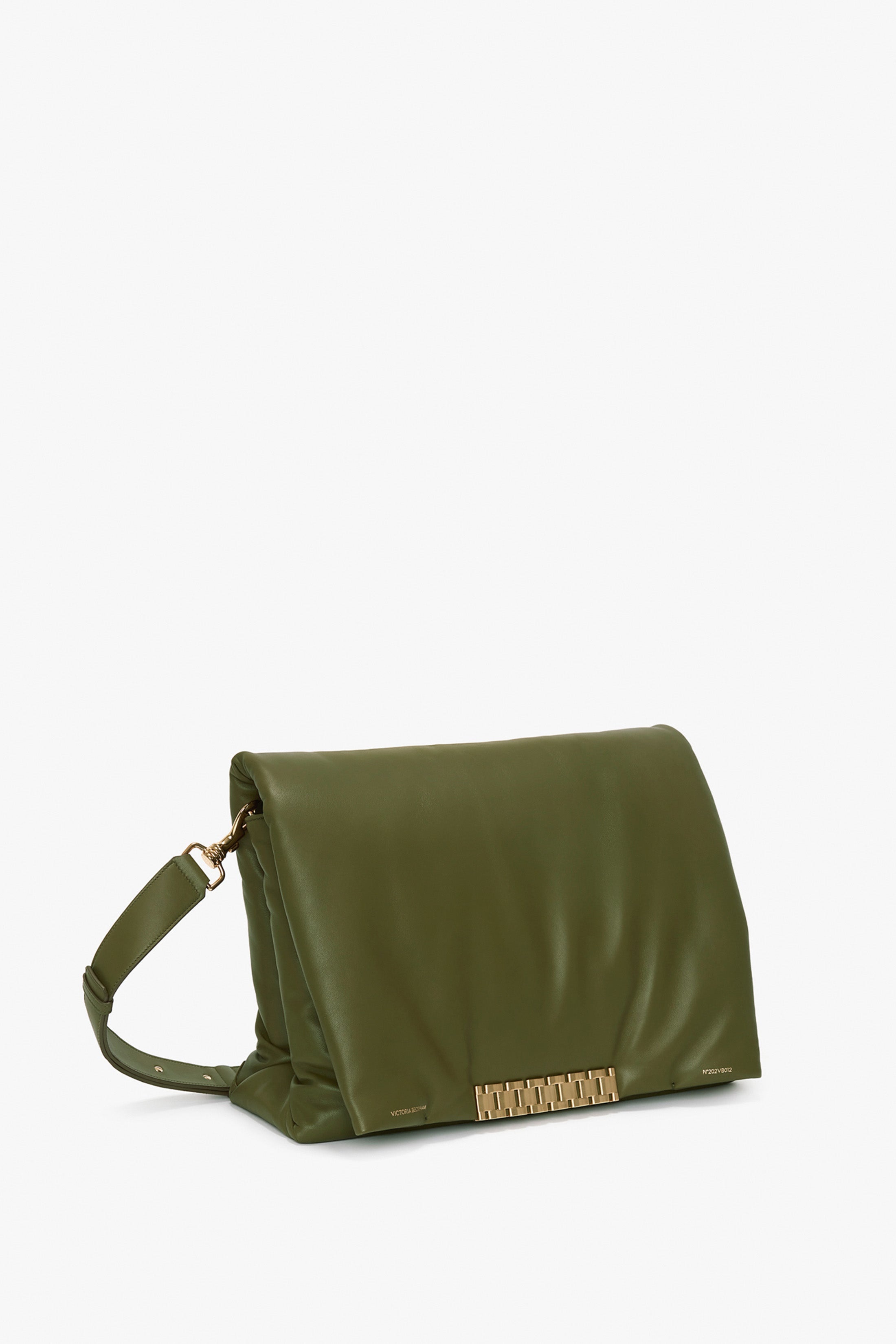 Puffy Jumbo Chain Pouch In Khaki Leather - 4