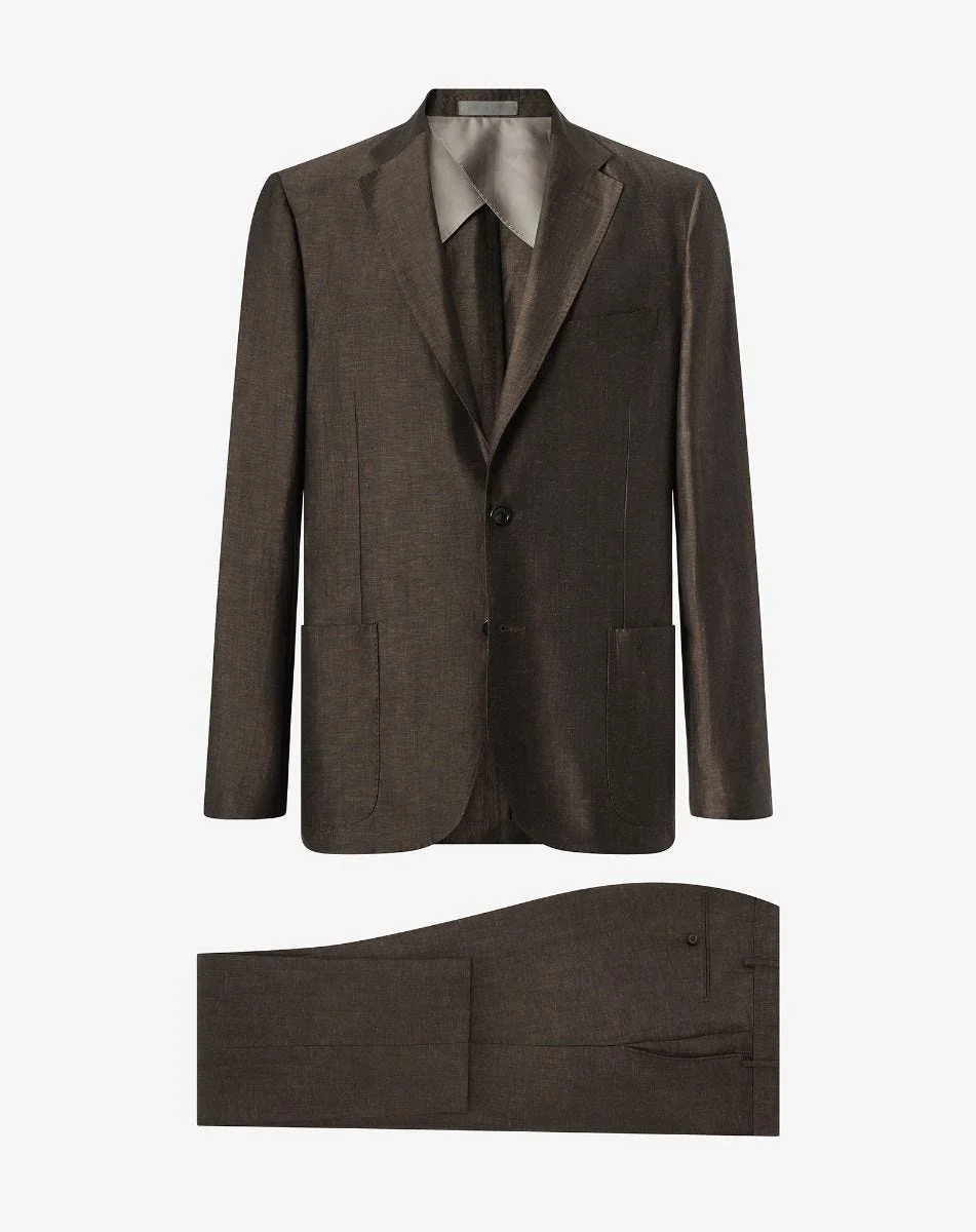 Brown wool and chambray linen suit - 1