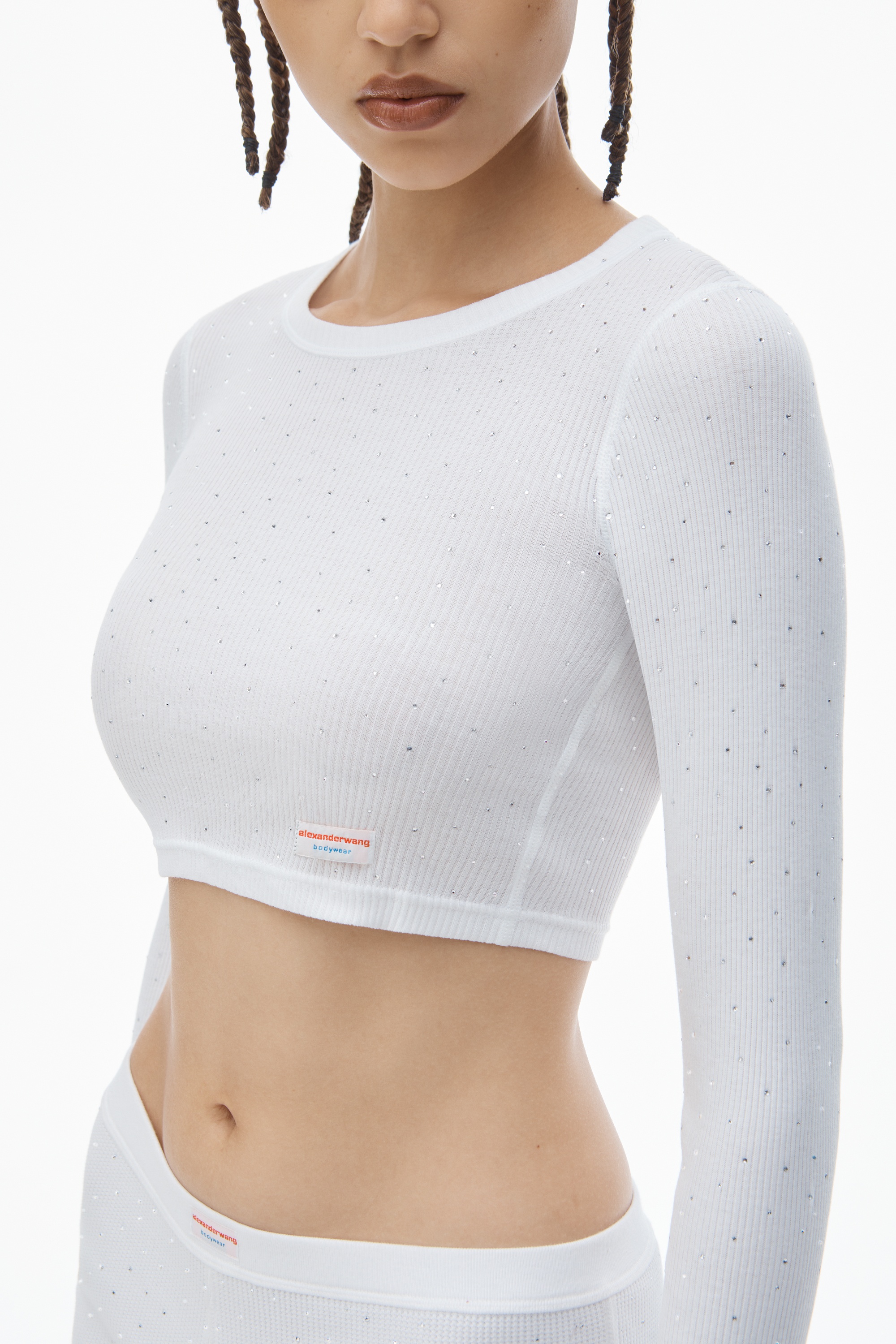 Crystal Hotfix Cropped Long sleeve Tee - 3
