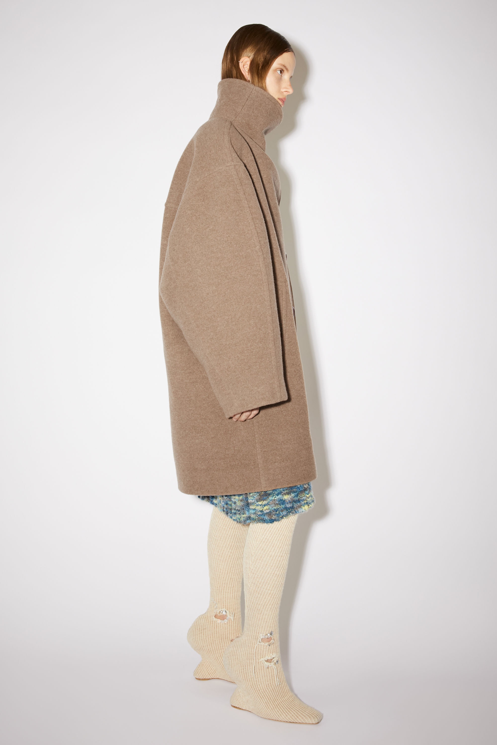 Wool funnel-neck coat - Light brown - 4