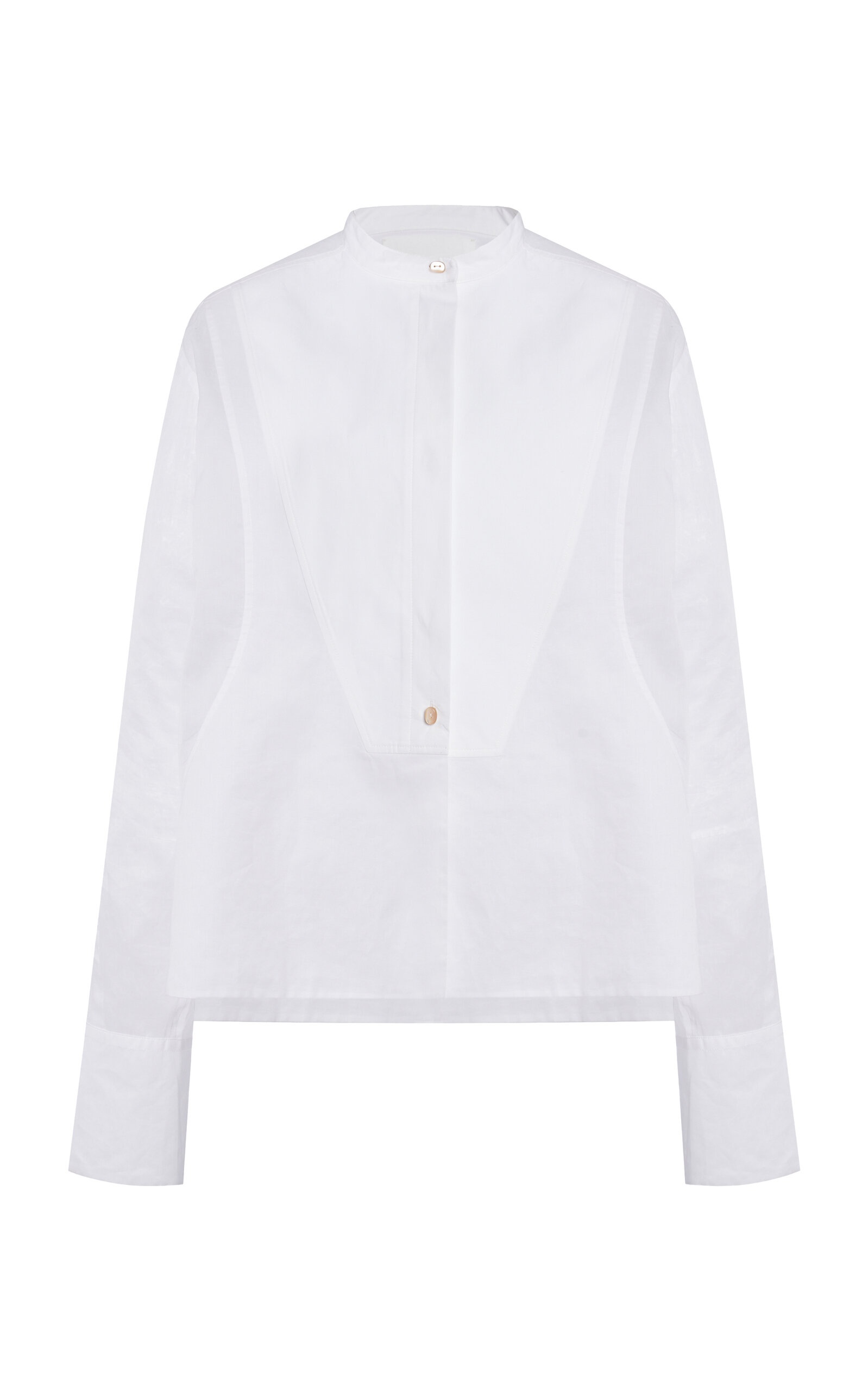 Collarless Cotton Button-Down Shirt white - 1