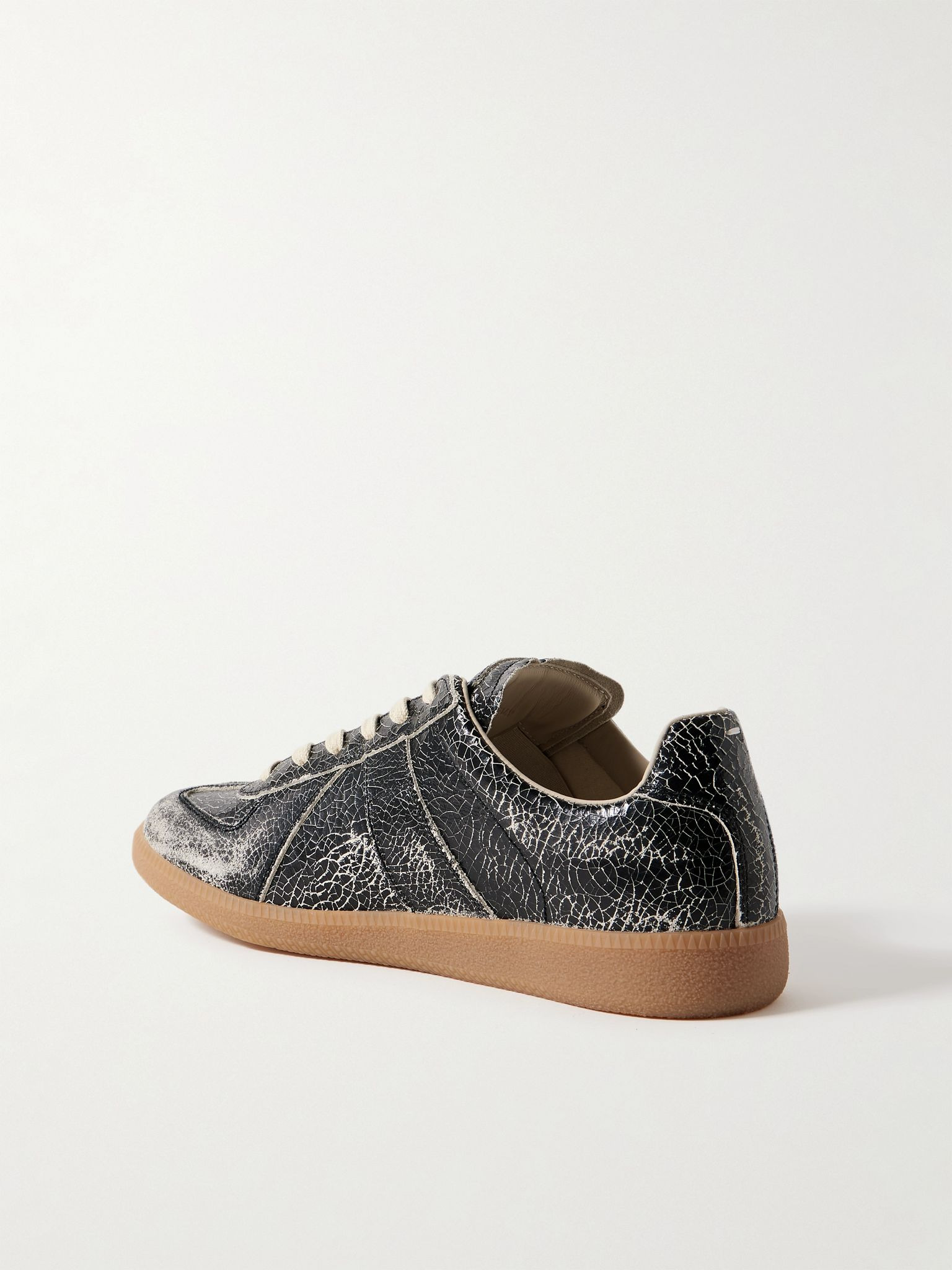 Replica Distressed Cracked-Leather Sneakers Black - 4