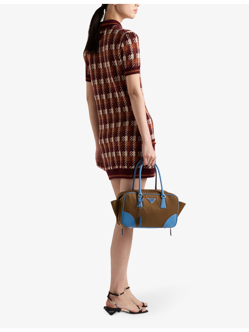 Houndstooth short-sleeve wool-knit mini dress - 4