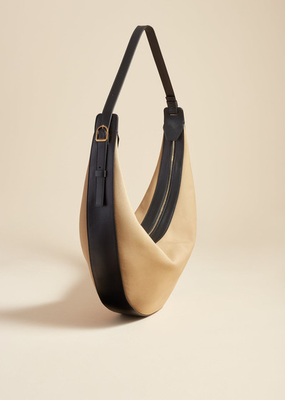 KHAITE The Augustina Hobo in Honey Canvas with Black Leather outlook