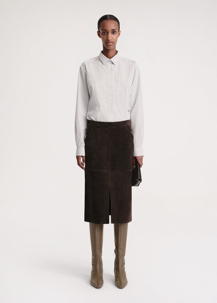 Paneled suede skirt chocolate - 2