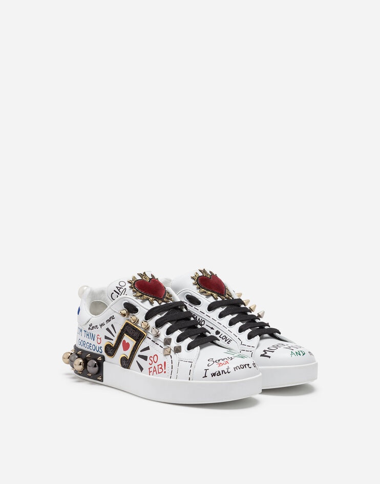 Printed calfskin nappa Portofino sneakers with patch and embroidery - 2