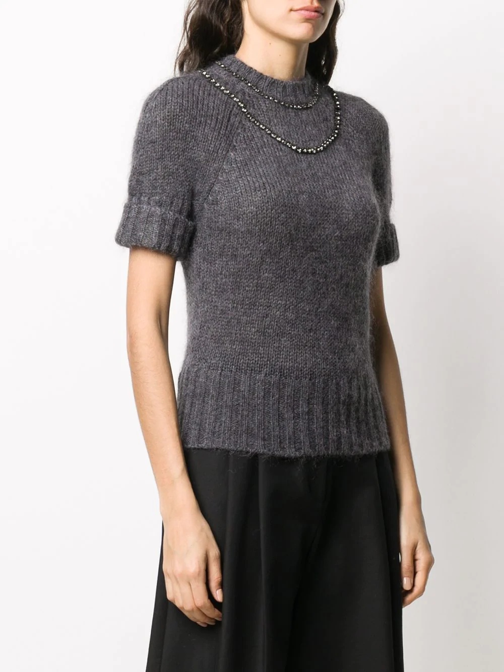 bead-embellished short-sleeve jumper - 3