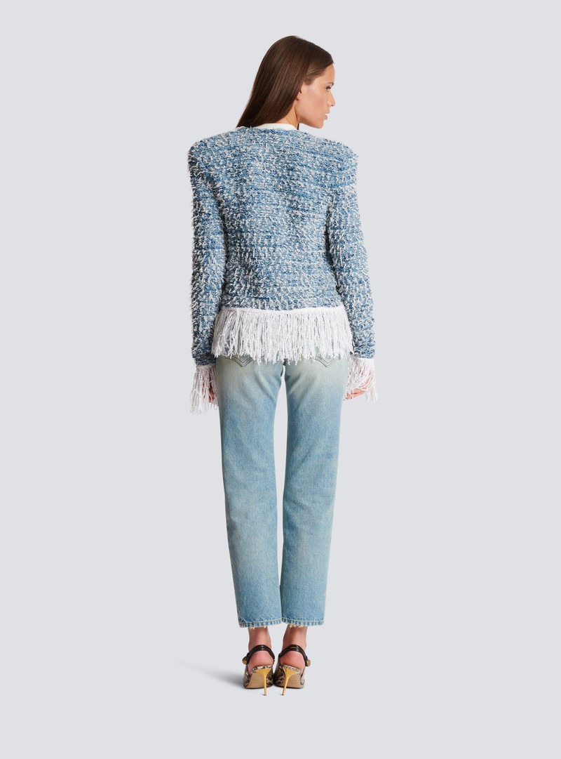 Fringed denim tweed jacket 4