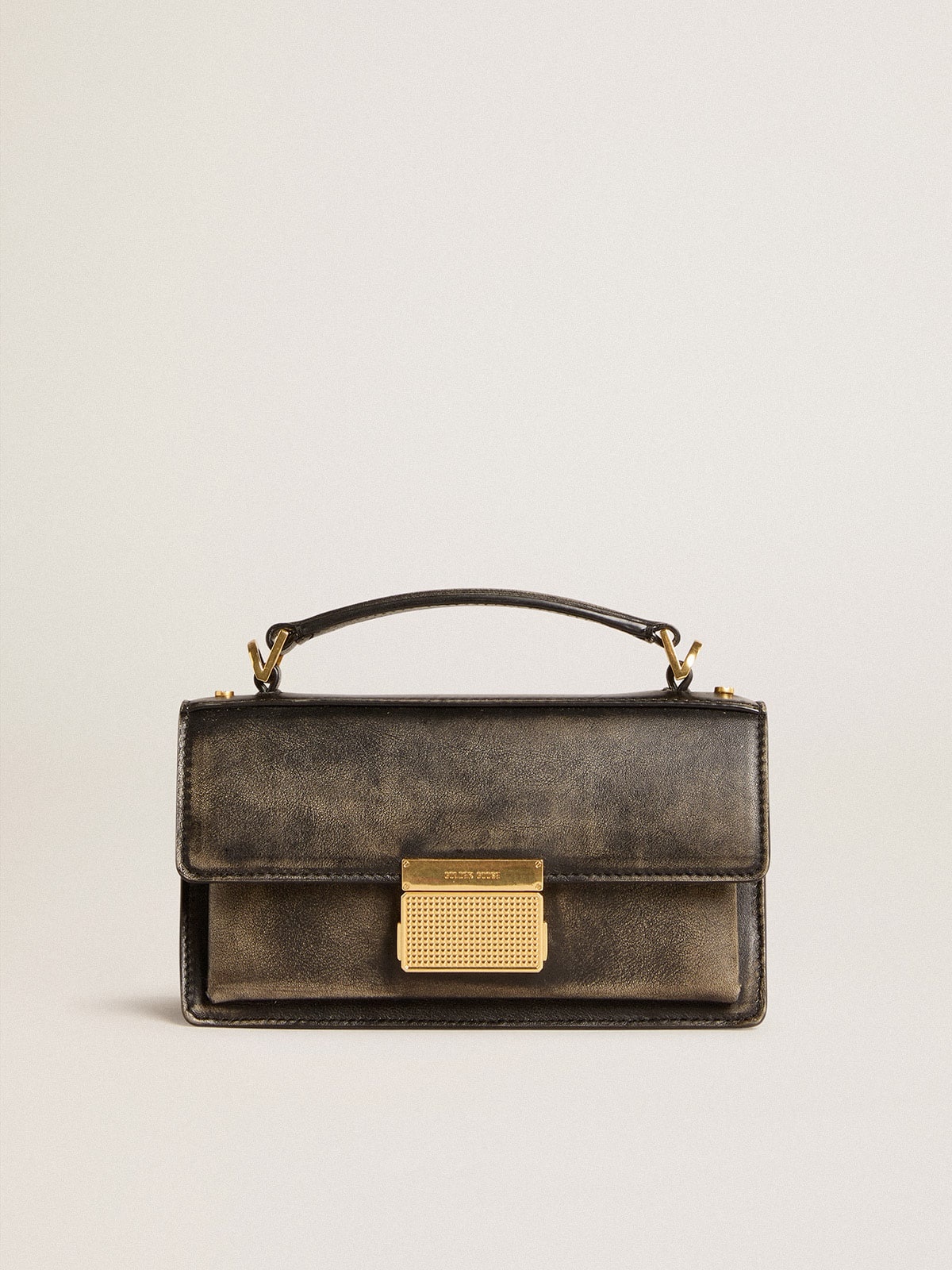 Small Venezia Bag in black distressed leather with gold details - 1