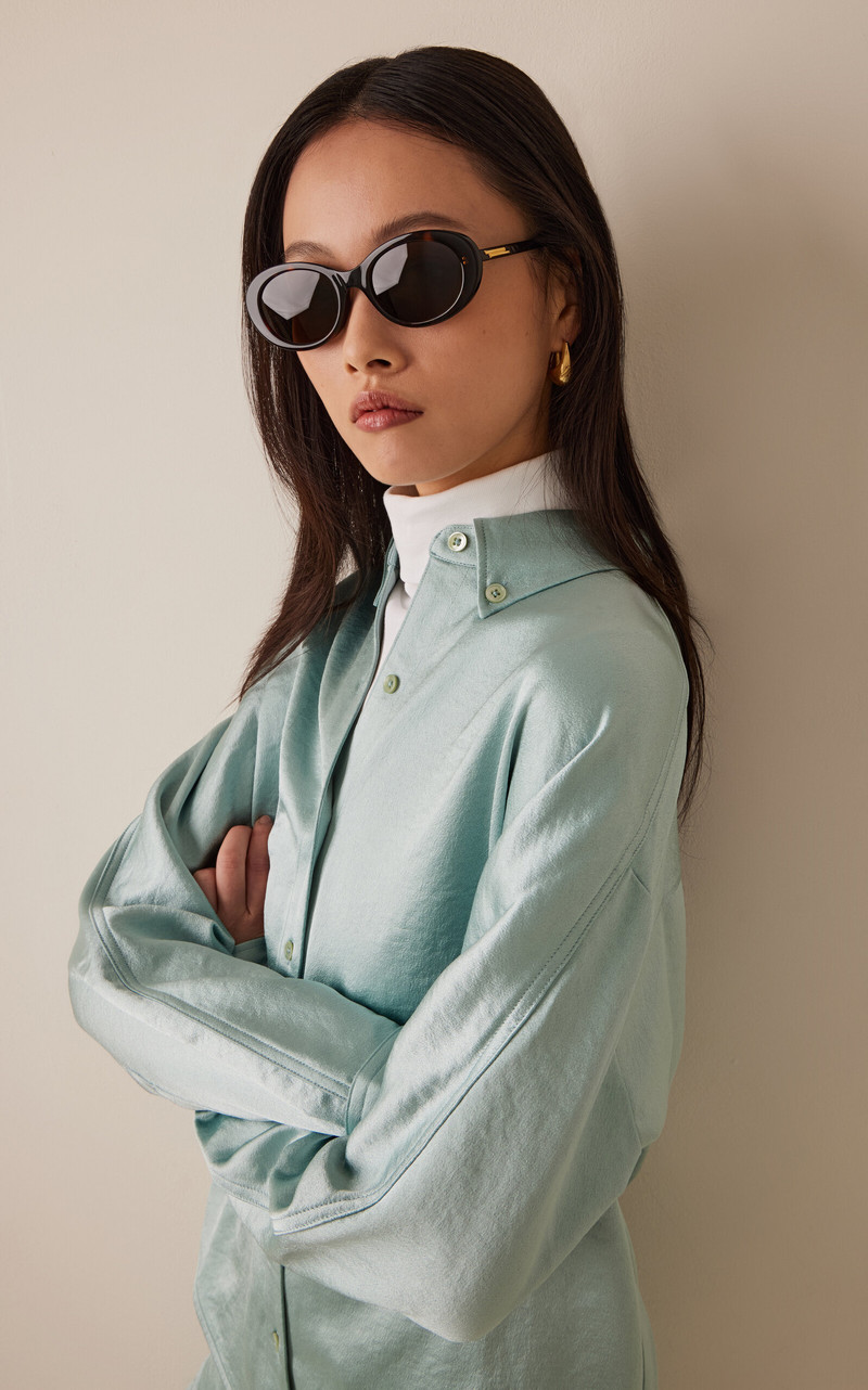 Bottega Veneta Black Oval-Frame Bio Injected Sunglasses brown outlook