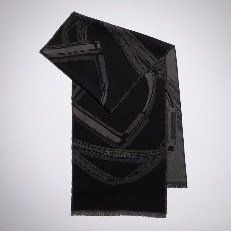 Horsebit wool silk jacquard stole - 1