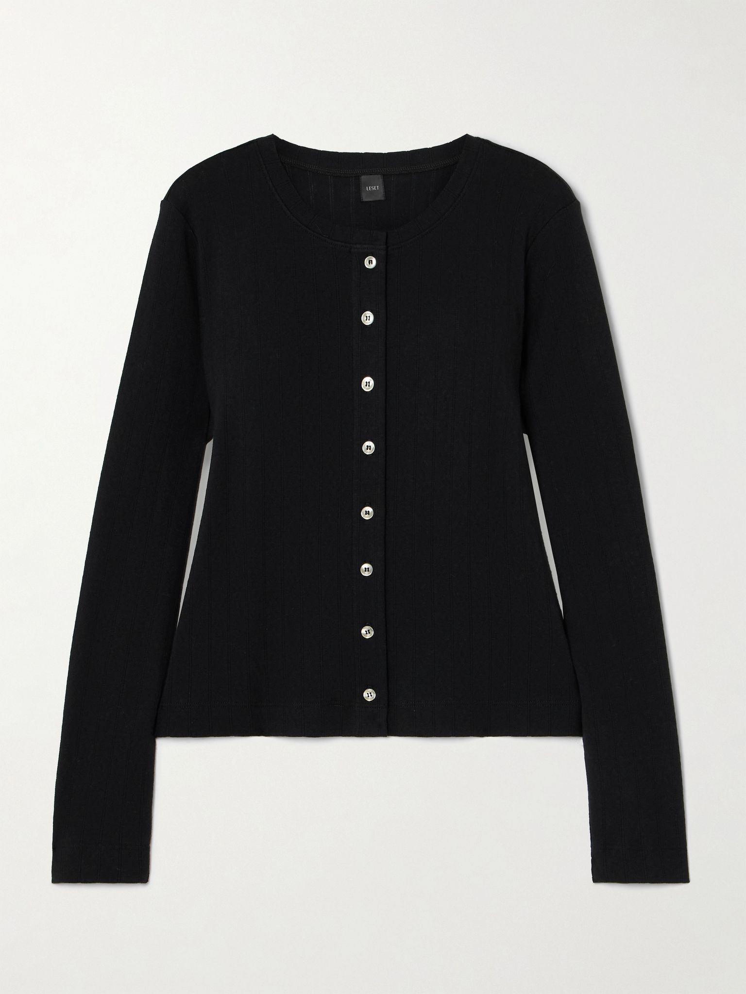 Pointelle-knit cotton cardigan Black - 1